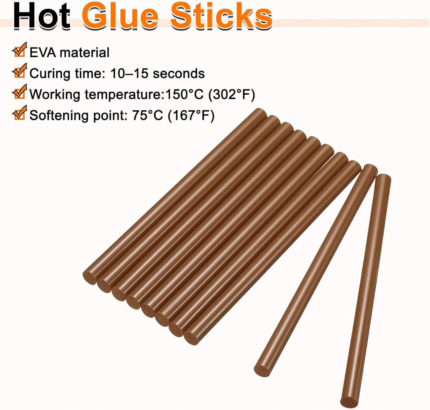 HARFINGTON 10pcs Hot Glue Sticks 0.43" Dia x 9.84" Long EVA Mini Hot Melt Adhesive Glue Stick for Hot Melt Gun Wood Plastic Glass Flowers Fabrics Foam, Brown