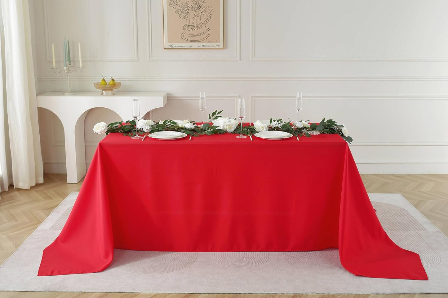 Craft And Party Red Rectangle Tablecloth, 90 x 156 Inch, Polyester Fabric Washable for Home, Party, Wedding or Restaurant Use