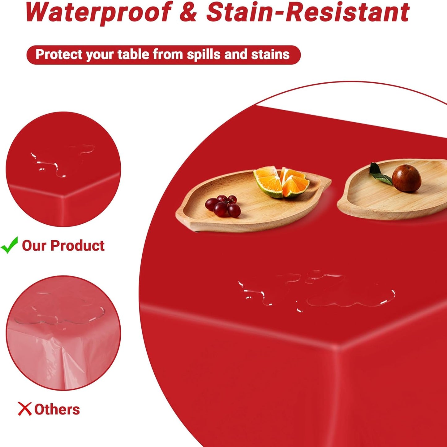 QZYL 4 PCS Picnic Table Cover, 54 x 108 in Rectangle Tablecloth, Red Table Cloth Indoor Outdoor for Baptism Decorations, Waterproof Plastic Tablecloth for Birthday, Wedding and Anniversary