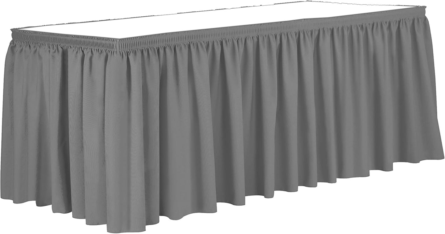 Ultimate Textile Pleat Polyester Fabric Table Skirt - Machine Washable Flame Resistant with Clips for Events, Weddings & Trade Shows, Cut & Sewn in Paterson, NJ - Silver, 21' Shirred Pleat