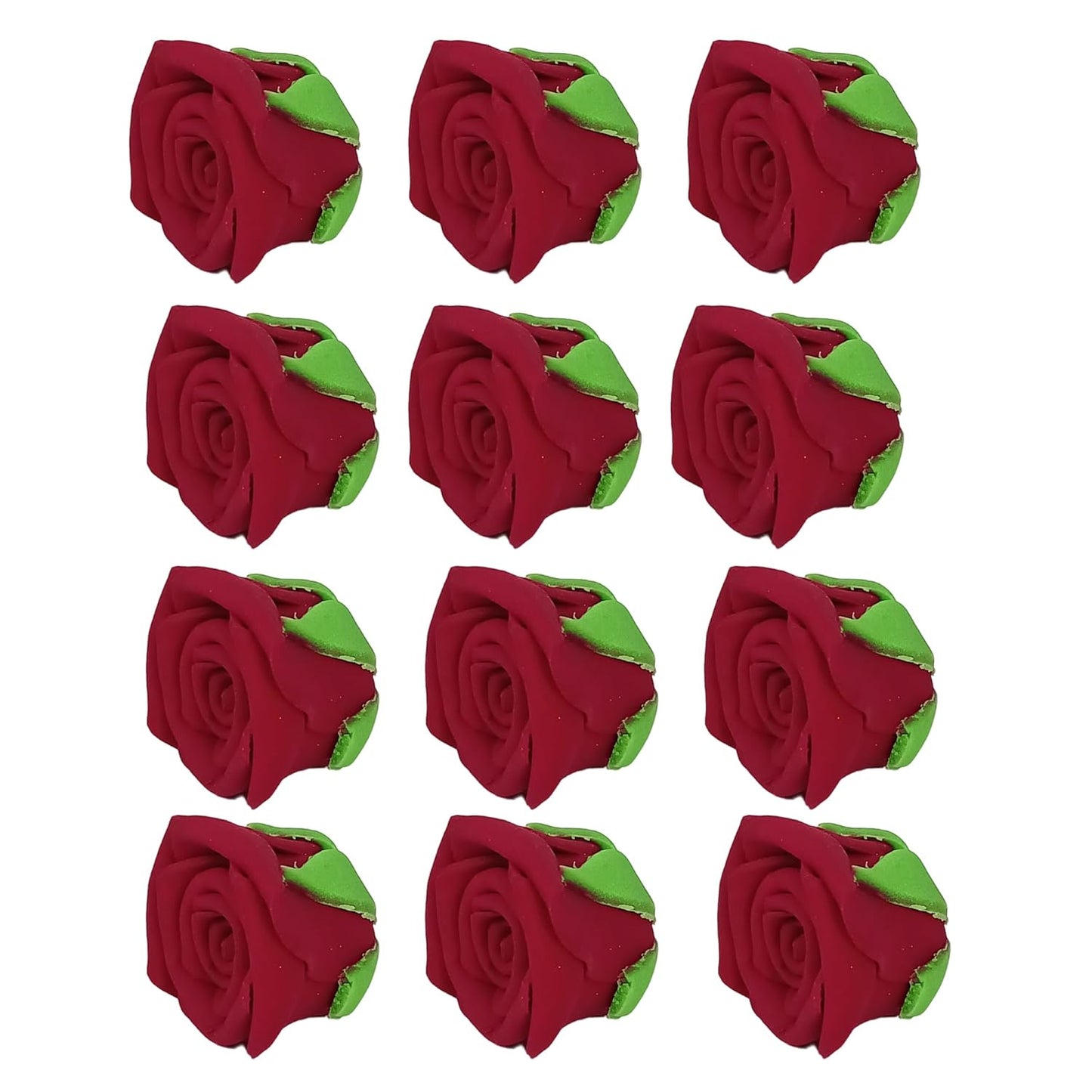 Confect Edible Deep Burgundy Rose Toppers – Edible Roses for Cake & Cupcake Decorations, Perfect for Weddings & Special Occasions- Vegan, Gluten-Free, Dairy-Free, Palm Oil-Free - Pack of 12