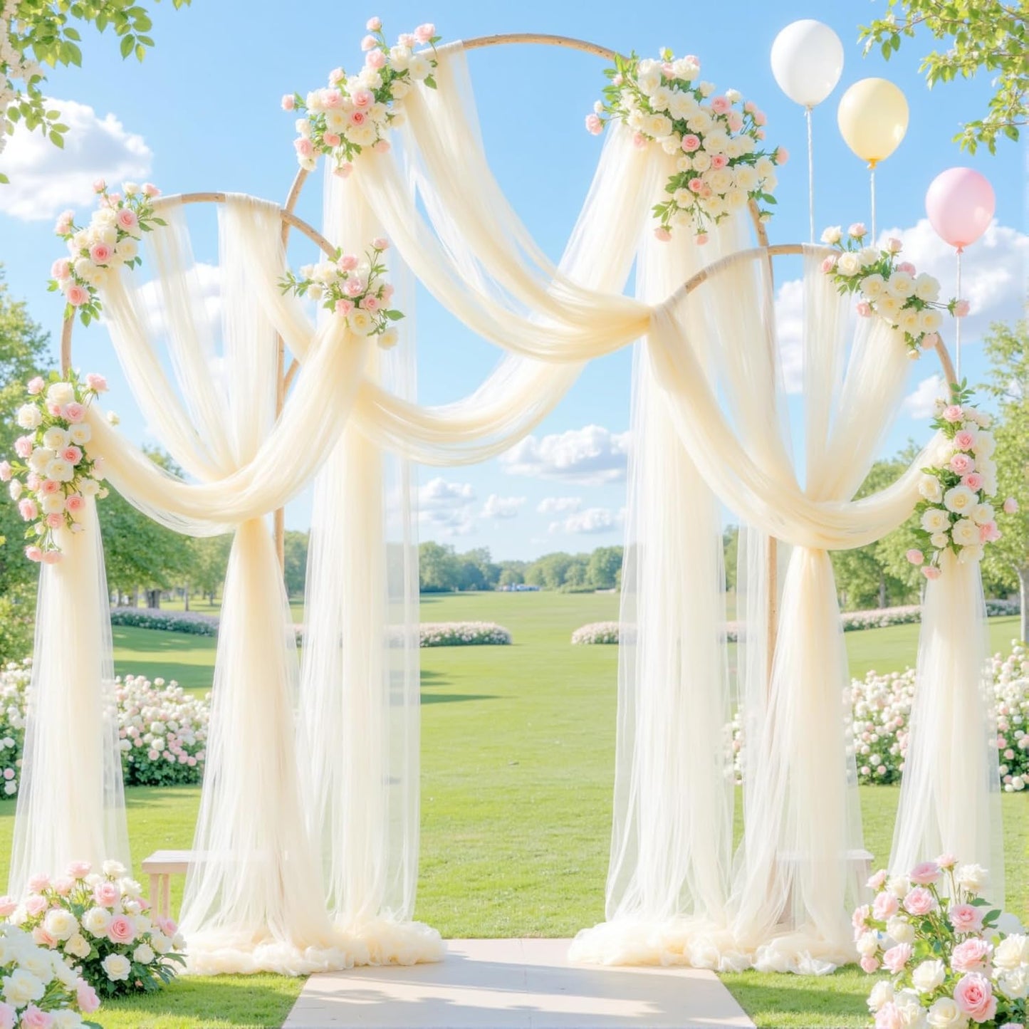 Wedding Arch Draping Fabric Backdrop 1 Panel 30" x 19Ft Ivory Drapes Curtains for Wedding Reception Sheer Tulle Backdrop Curtain for Ceremony Birthday Party Baby Shower Arbor Ceiling Decorations