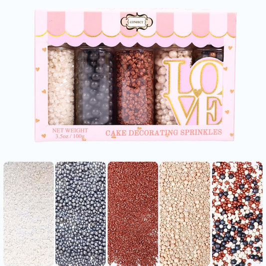 Sprinkles - Confect Sprinkles for Cakes & Cupcakes Decoration Assorted pack of 5 Starry Night Sprinkles Mix Black, White & Bronze Dragees Sparkling Sugar White & Bronze | Vegan, Gluten-Free, Nut-Free, Soy-Free, Dairy-Free, Palm Oil-Free- 5 Oz