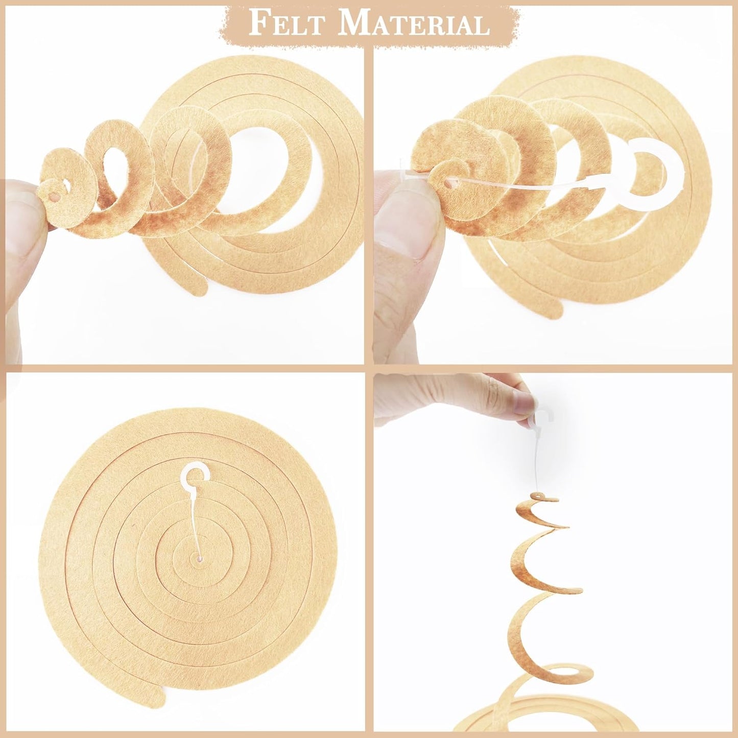 36 Pcs Green Brown Orange Beige Hanging Swirl Decorations Felt Swirl Streamer Spiral Ceiling Garland for Woodland Safari Jungle Wild One Birthday Neutral Baby Shower Party Decorations Supplies