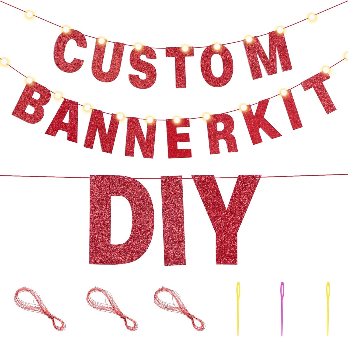 TaoBary 112 Pcs DIY Letter Custom Banner Glitter Customizable Banner Kit Including 107 Letters and Numbers 3 Rope for Valentine Birthday Party(Red)