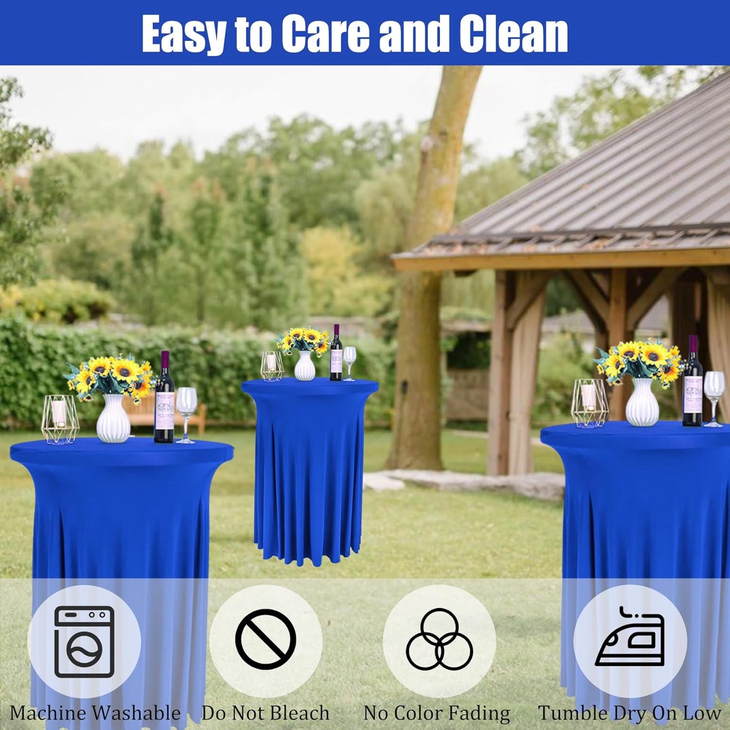 6 Pack Round Cocktail Tablecloth 32"x 43" Spandex Cocktail Table Skirt, Washable Stretch Fitted Table Covers for High Top Bar,Wedding,Party,Events (Royal Blue)