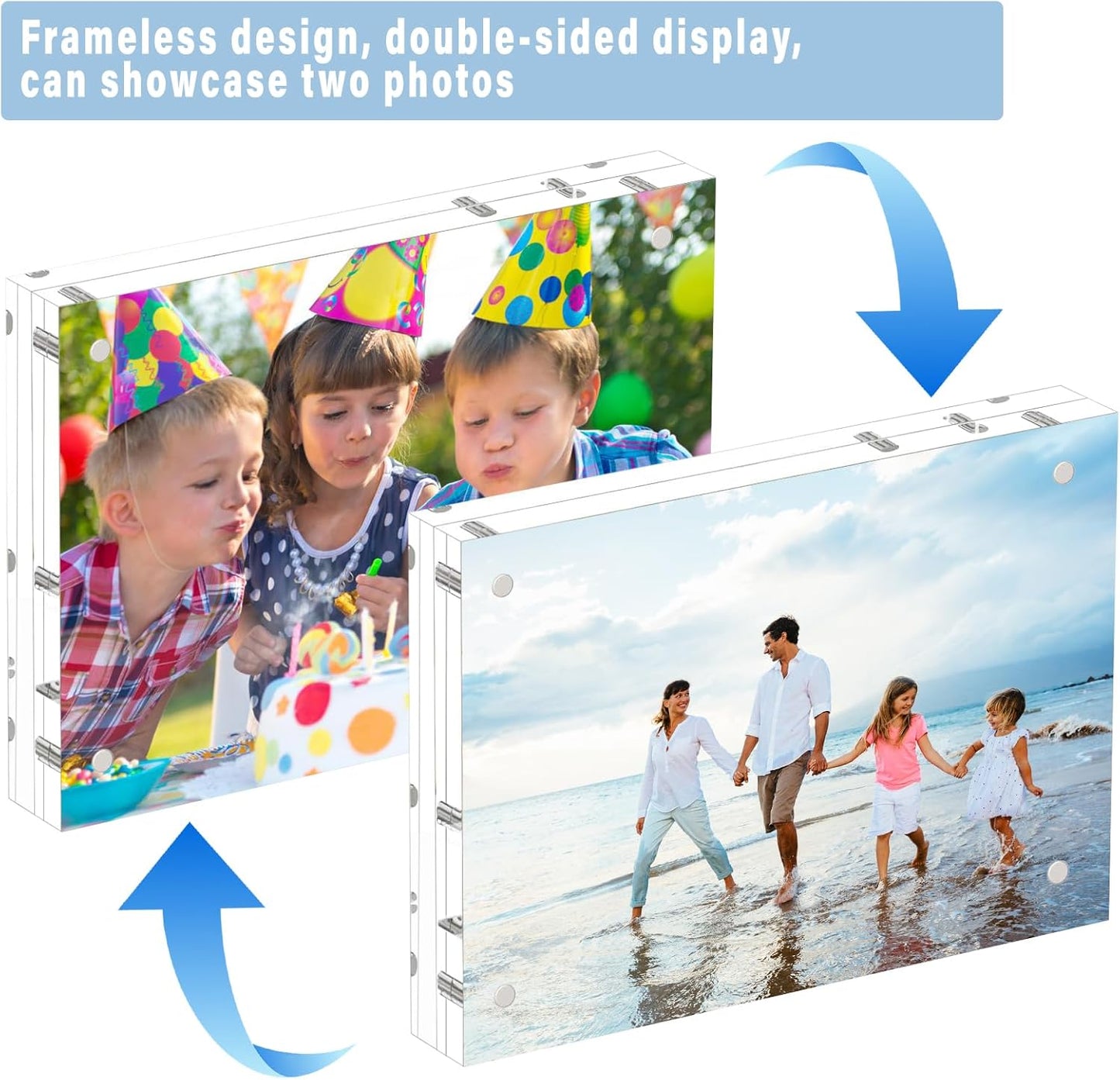 HELPLEX 5 Pack 8x10 Acrylic Picture Frames, 20mm Thicker Frameless Clear Frame, Double Sided Magnetic Frame, Free Standing Desktop Display Stand, UV Protection, Modern Style, 8x10 Size