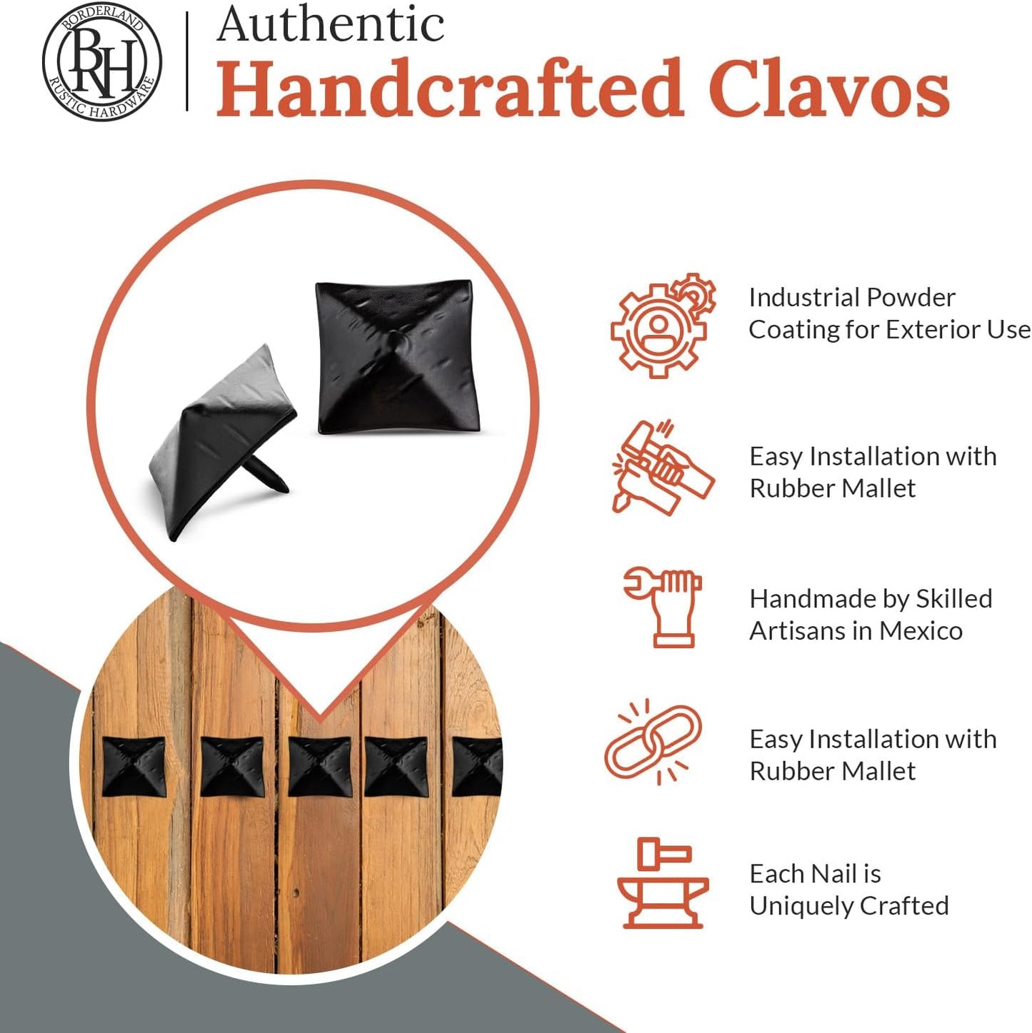 10 Pack 1.25" Square Head Iron Clavos Decorative Nails – Black – Handmade Rustic Square Fasteners for Farmhouse Shutters, Faux Wood Beams, Barn Doors, Shutters, and Gates – Ornamental Wood Accent