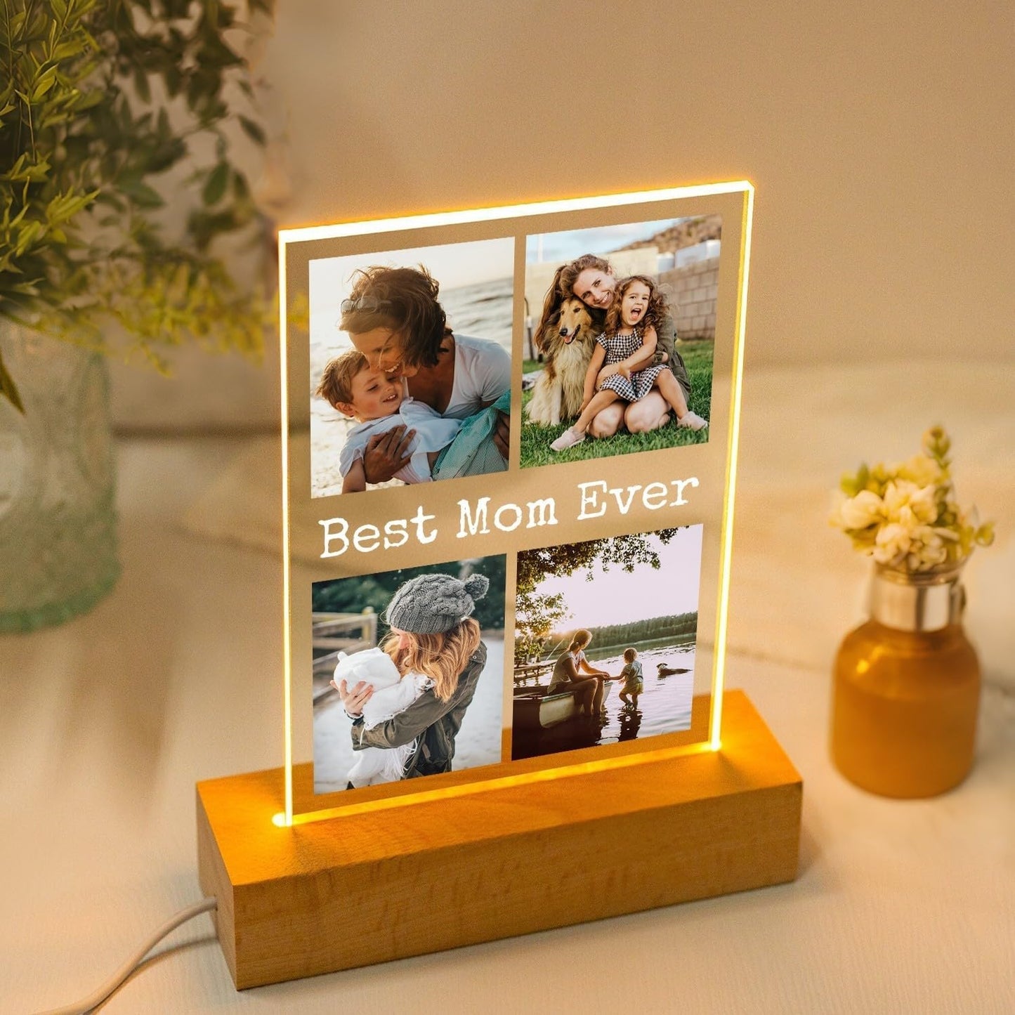 Custom Picture Frames with Photo, Personalized Photo Frame with Night Light, Customized Picture Frame, Personalized Mothers Day Christmas Birthday Gifts for Mom, Baby, Kid, Family
