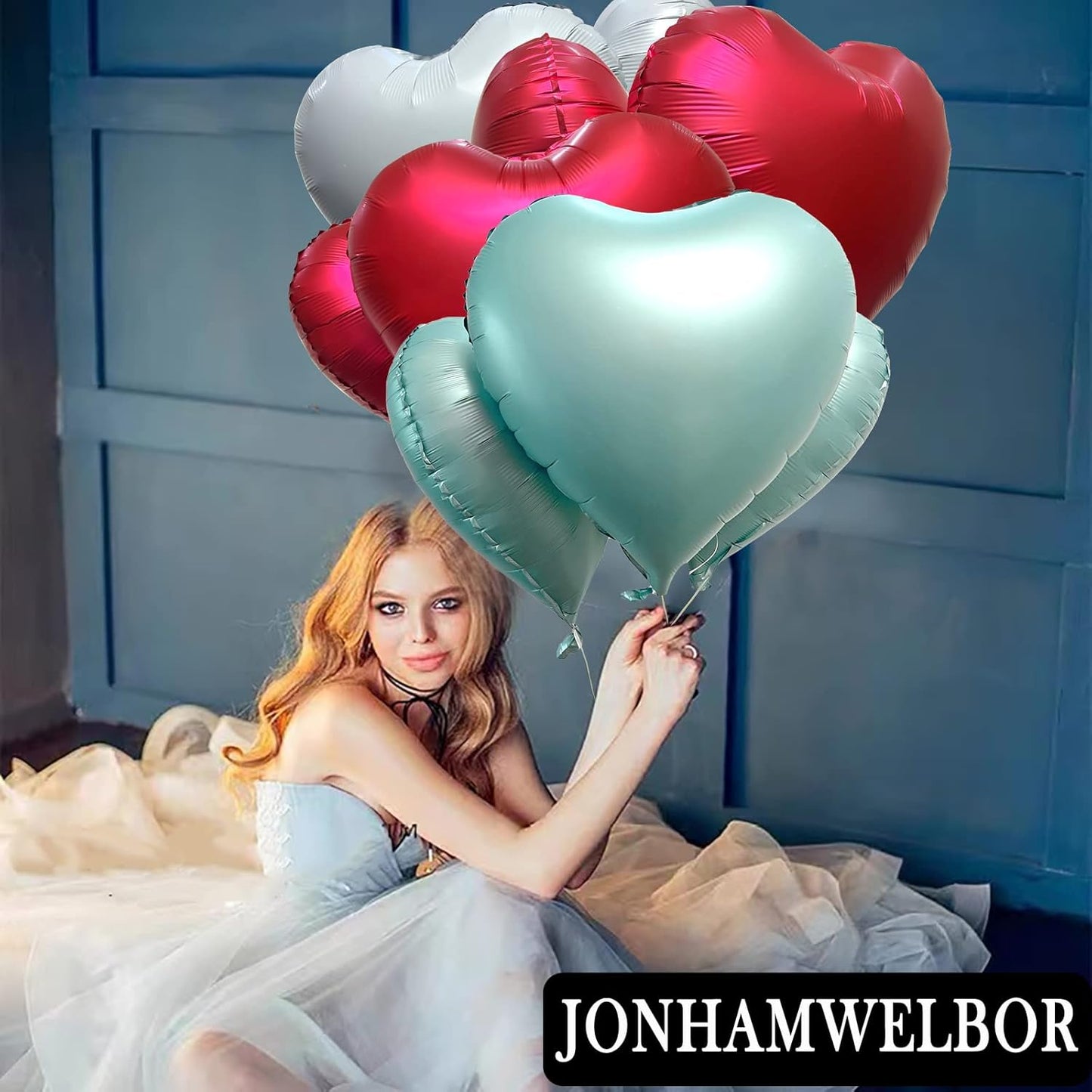 Jonhamwelbor 20Pcs 18 inch Metallic Red Foil Mylar Heart Shape Balloons Decorations Valentines Birthday Wedding Baby Shower Party (Metallic Red)