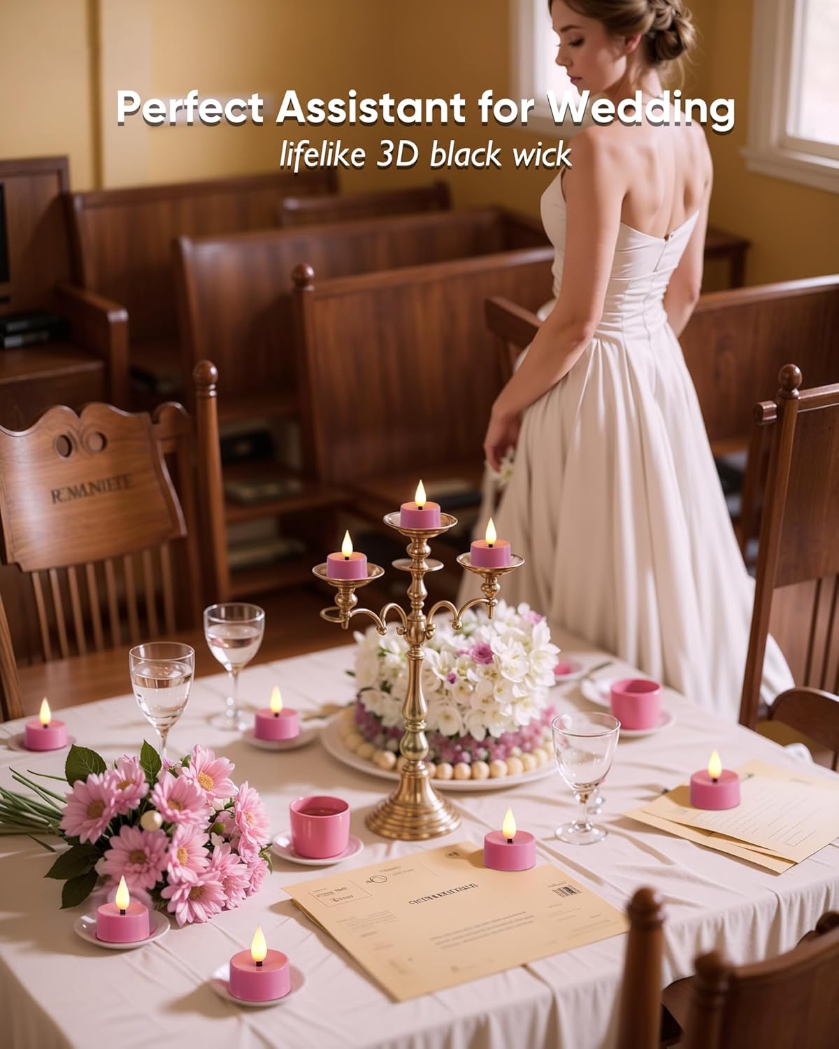 Amagic Flameless Pink Timer Remote Tealights Candles, 3D Black Wick Flickering Tea Light, 400+Hour Colored Votive Candles Battery Operated, Set of 12 for Romantic Wedding Decor, Baby Showers, Proposal