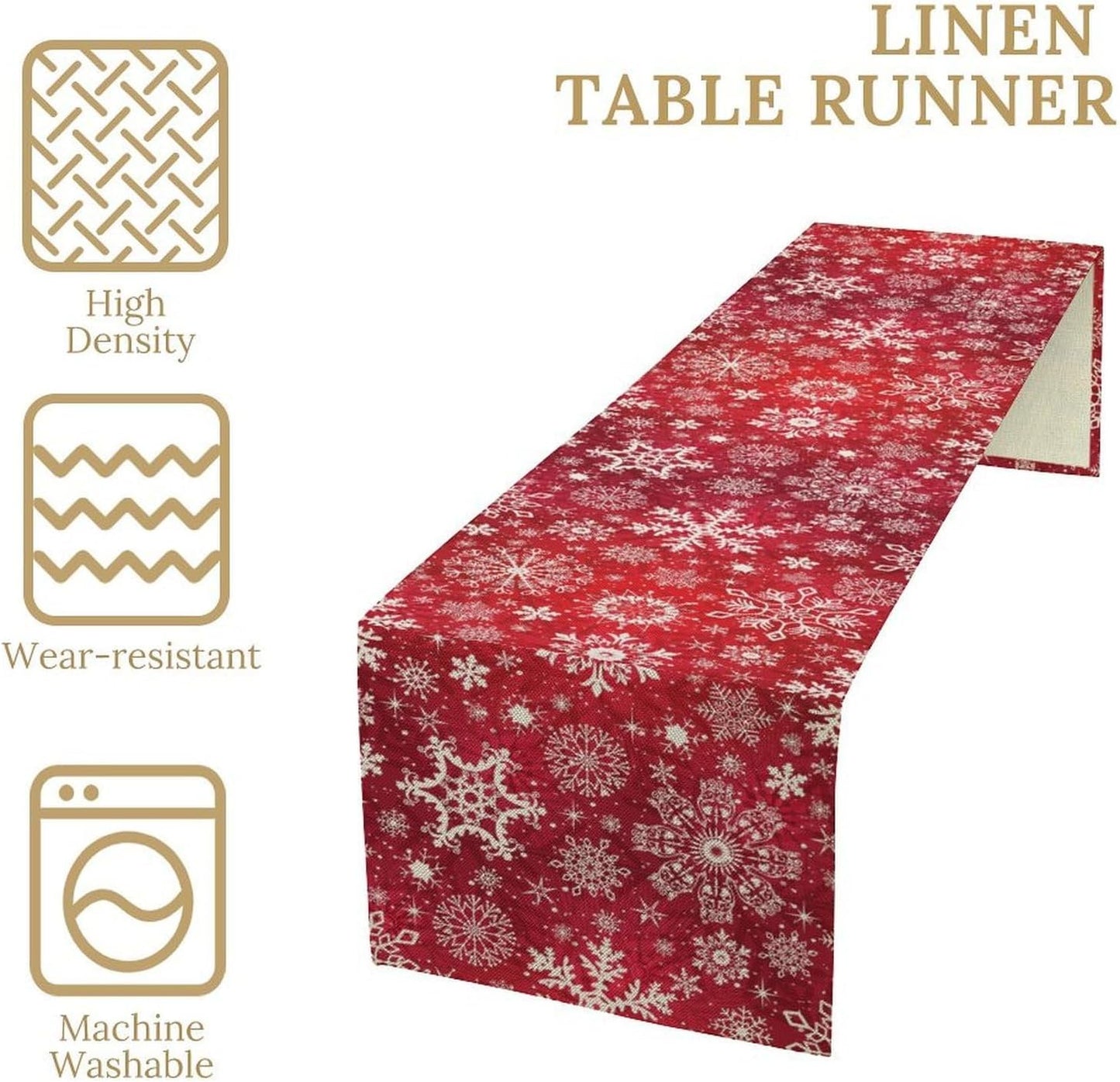 Snowflakes Christmas Table Runner, Winter Holiday Red Table Cloth Kitchen Dining Table Decoration for Home Party Decor 13x36 Inch