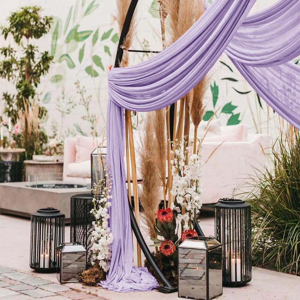 Wedding Arch Draping Fabric 2 Panels 30'' x 18FT Lilac Sheer Chiffon Arch Drapery for Photo Booth Bridal Shower Baby Shower Church Decor Newborn Photography Christening Outdoor Party