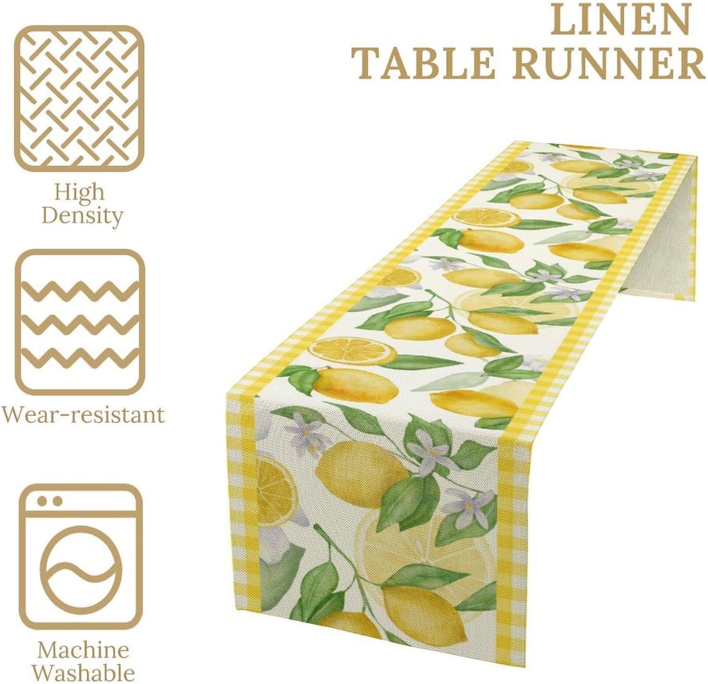 Lemon Table Runner,Yellow White Buffalo Plaid Summer Table Runner for Kitchen Dining Table Home Party Decoration 13x36 Inch