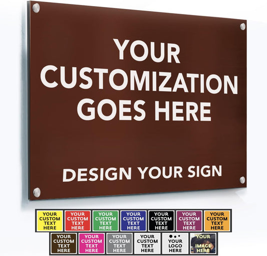 Custom Metal Signs, Personalized Aluminum, Customized Safety, Business Signs, Waterproof Outdoor, White Aluminum (Brown, 18x12 In)
