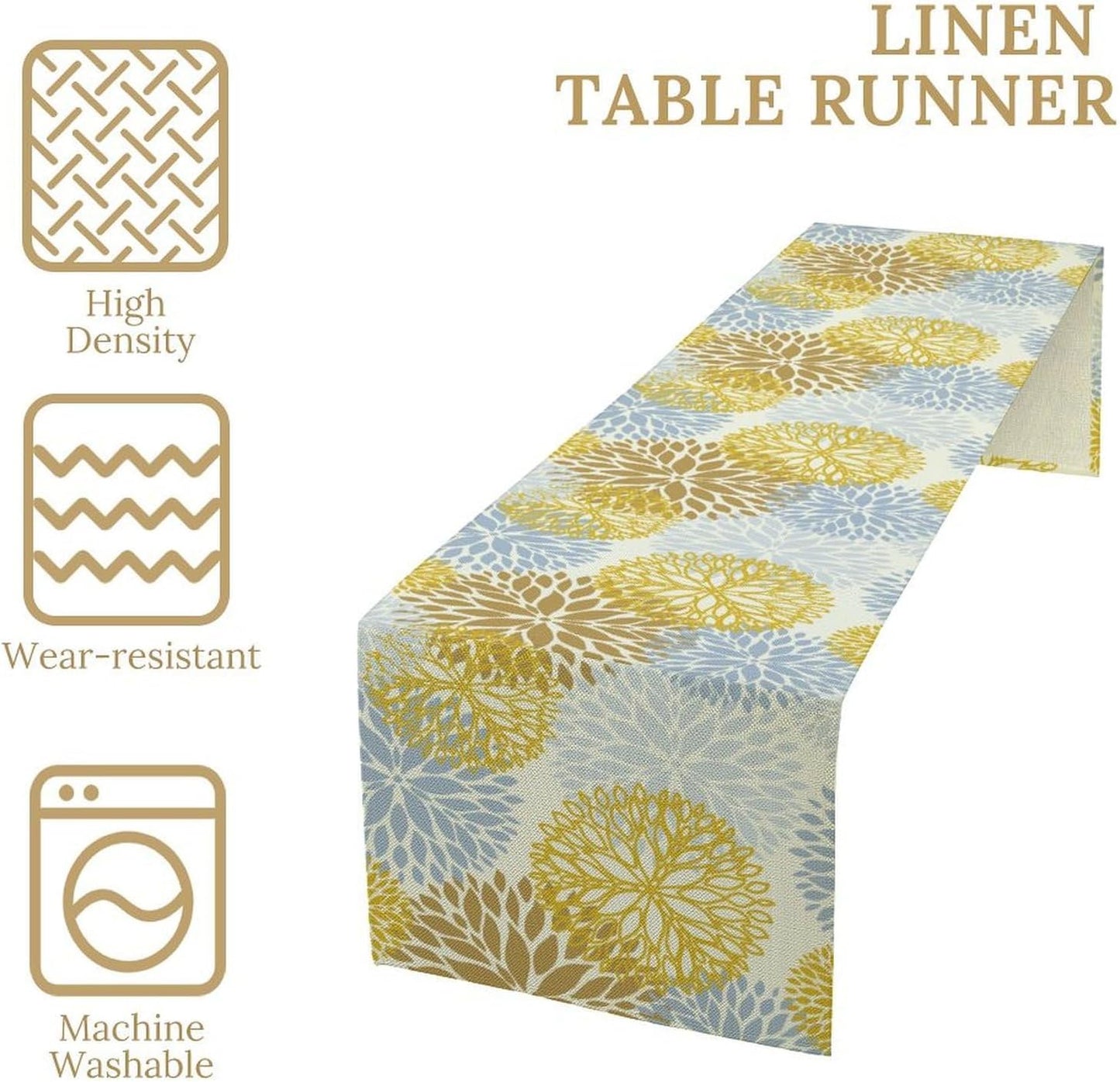 Flowers Table Runner,Spring Summer Floral Pattern Seasonal Farmhouse Kitchen Dining Table Home Party Decoration 13x60 Inch