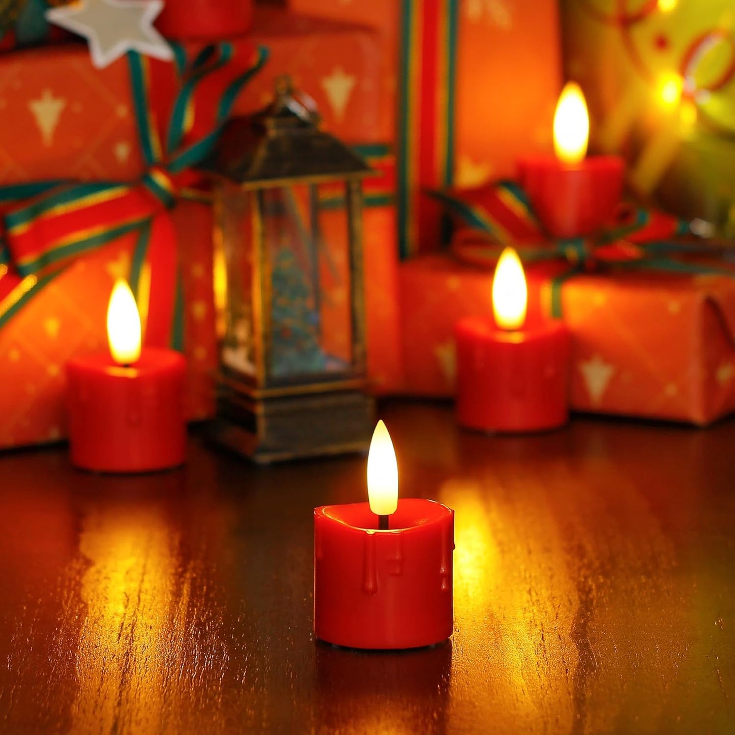 Rechargeable Flameless 1.6" x2.5" Tea Light Candles with Remote & Type-C Charging Cable, Timer LED Flickering Burgundy Plastic 6pcs Mini Dripping Wax Votive Tealight Candles