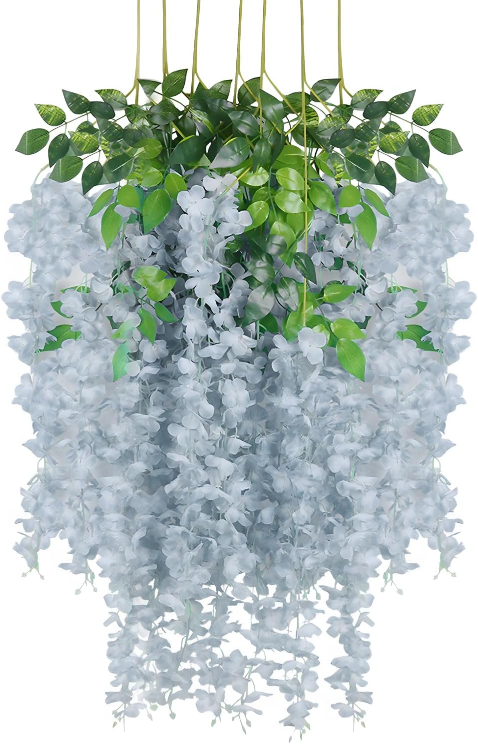 12 Pack Grey Wisteria Hanging Flowers Garland, 3.77 Feet Artificial Flower Vines, Fake Wisteria, Artificial Vines Hanging Garland for Backdrop Outdoor Yard Garden Decor