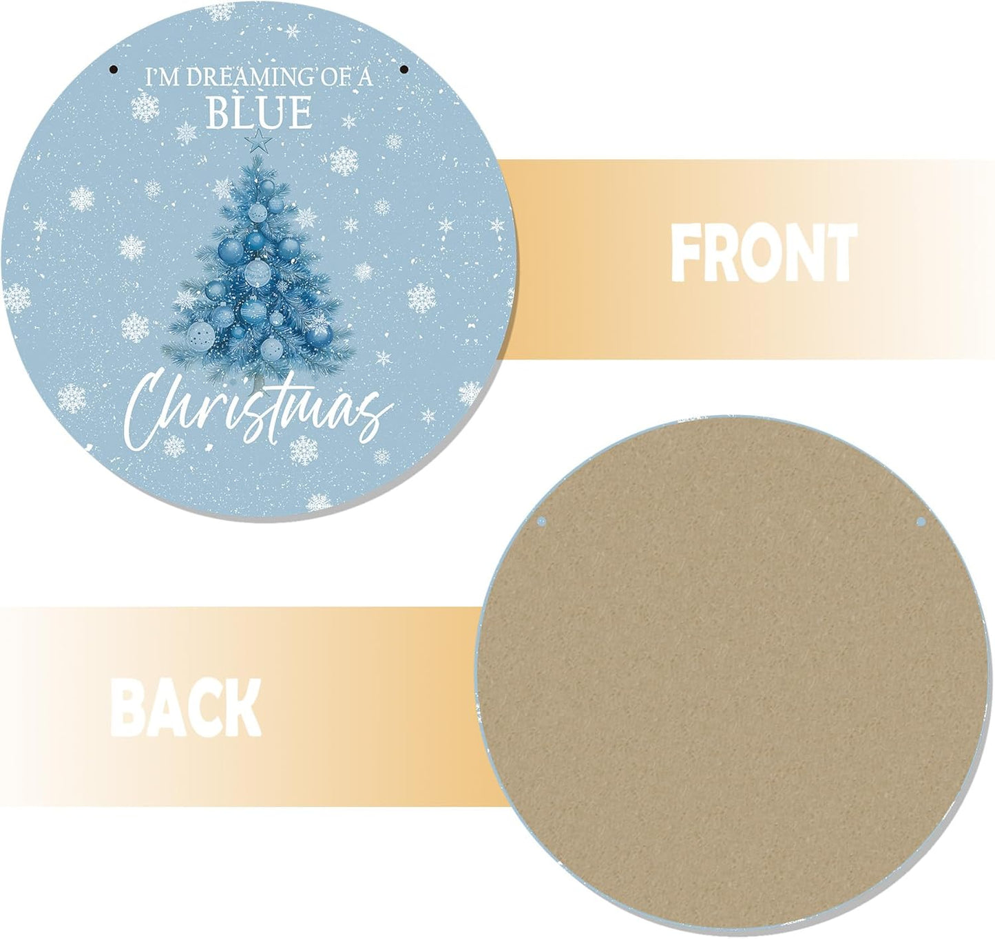 CGBHW Blue Christmas Tree Wooden Sign, Winter Holiday Theme Hanging Sign Wall Decor for Girls Room Home College, Aesthetic Christmas Xmas Snowflake Door Decor 12 x 6 Inch