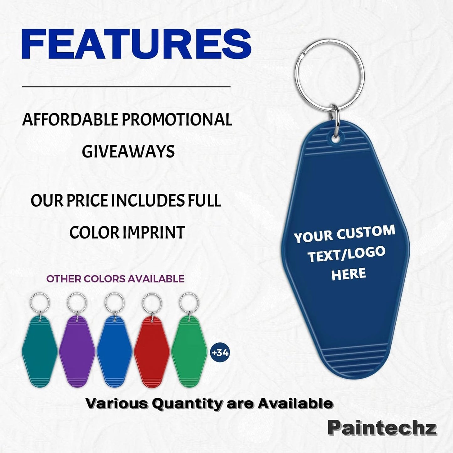 Custom Vintage Hotel Motel Keychains 500 Pack, Personalized Logo, Text Bulk - Perfect for Tradeshows, Campaign Gifts - Customizable Key Tags