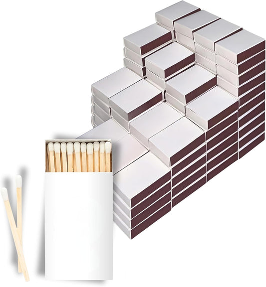 100 Boxes Blank White Wooden Matches | Strike on Box Matchboxes Traditional Wooden Matchsticks | Wedding Party Event Favors to Customize