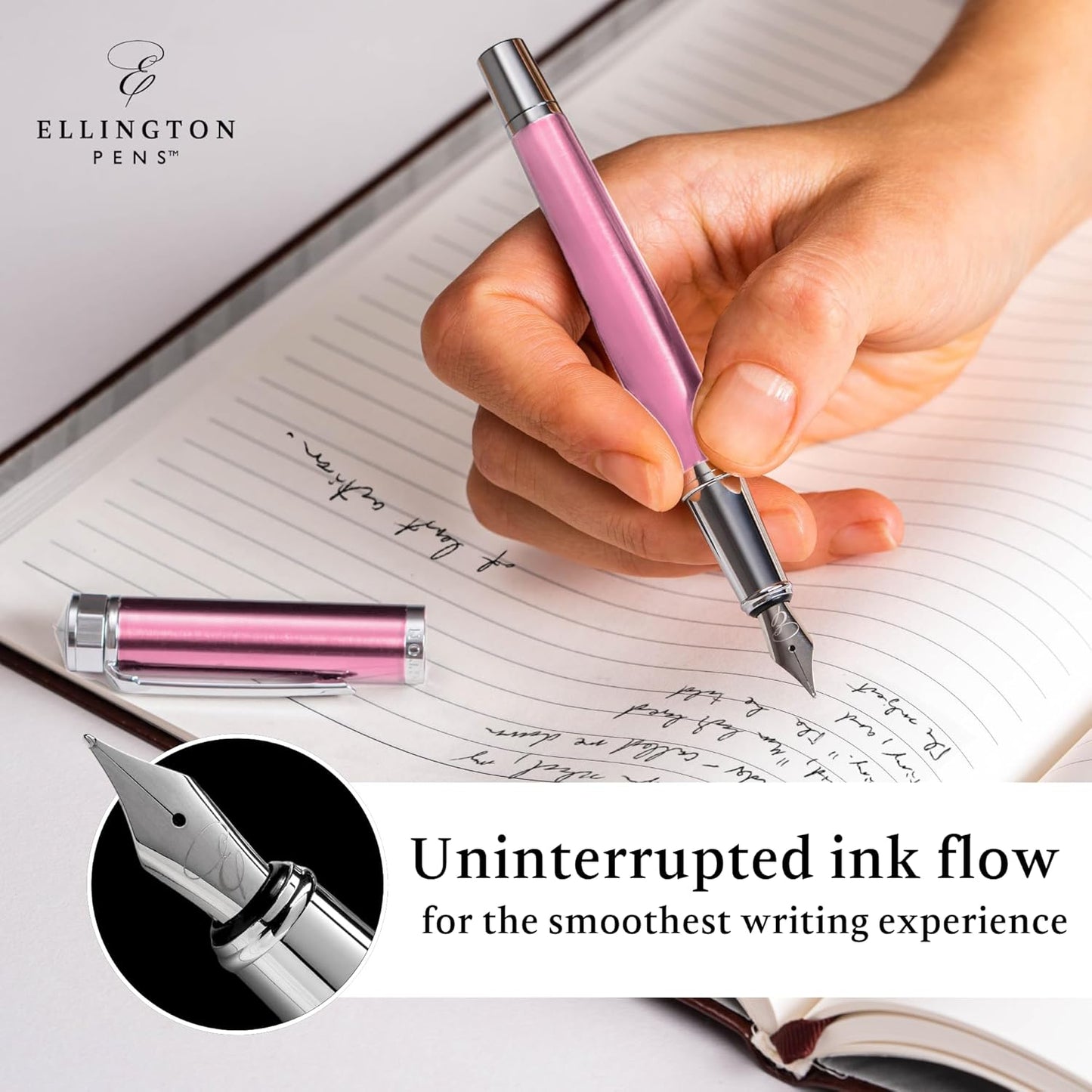 Ellington Pens Luxury Fountain Pen Set- Fountain Pens for Writing - Smooth Extra Fine Nib - Includes Refillable Ink Converter, 3 Ink Cartridges [Black & Blue], Gift Box - Elegant Calligraphy