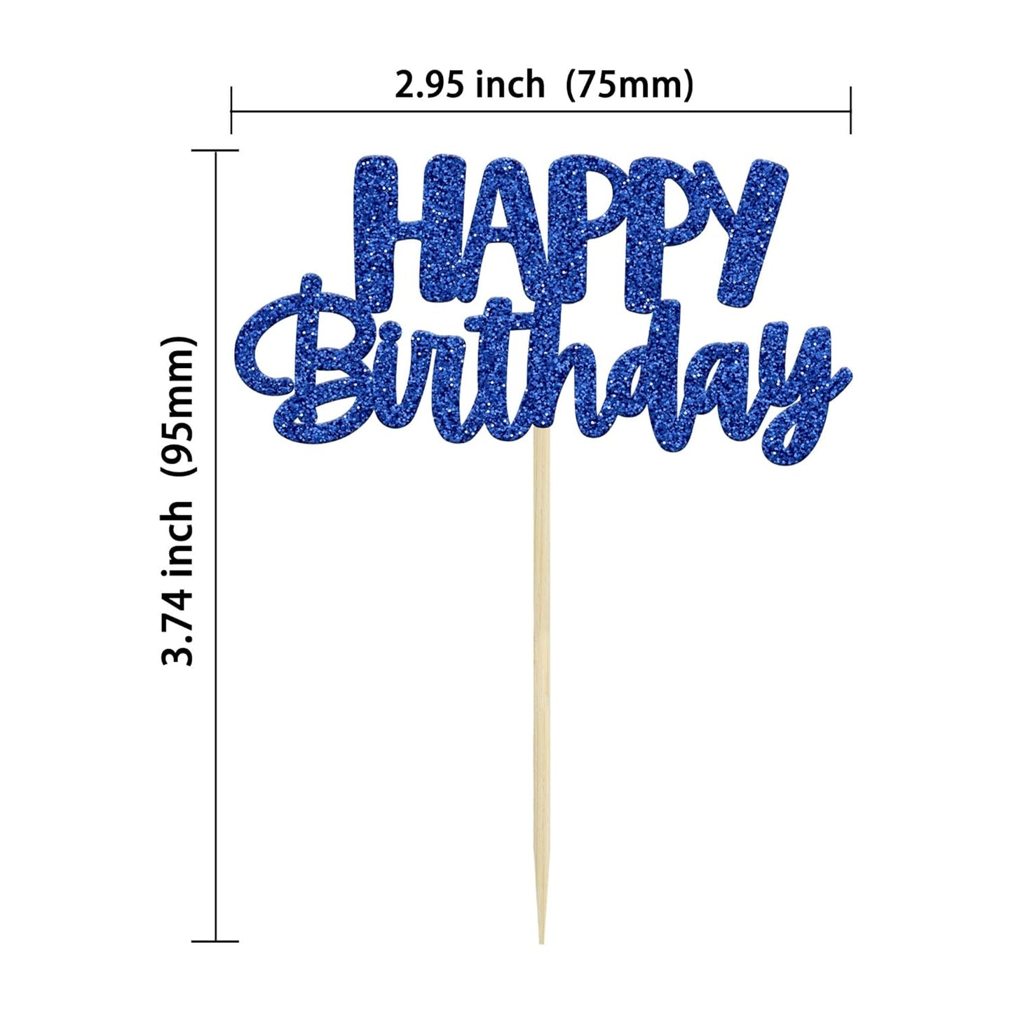 Gyufise 24 Pcs Happy Birthday Cupcake Toppers Glitter Cupcake Food Picks for Celebrating Theme Party Cake Decorations Supplies Deep Blue