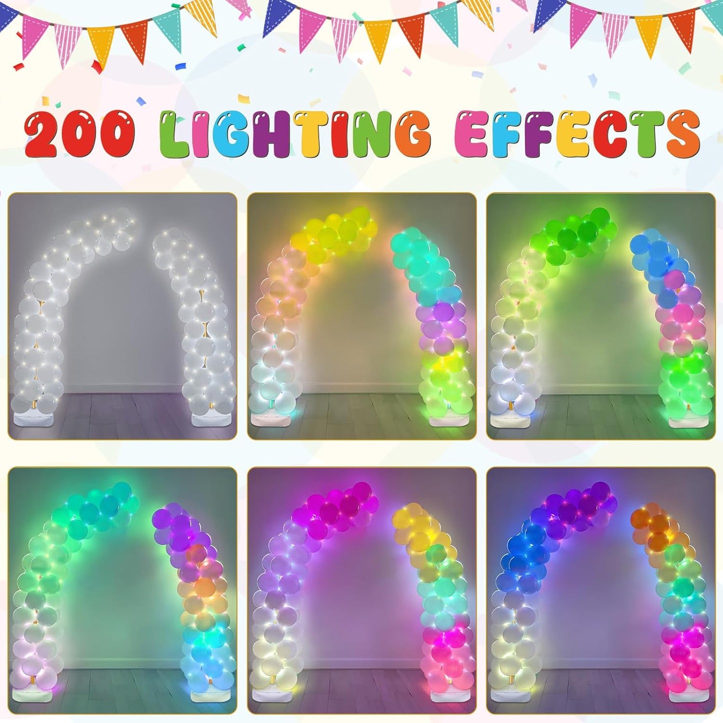 OurWarm Balloon Arch Kit with LED Lights, 9.35FT & 6FT Free Bending Half Balloon Arch Stand with Base, Gold Backdrop Stand for Wedding Birthday Party Baby Shower Yard Lawn Graduation Decorations