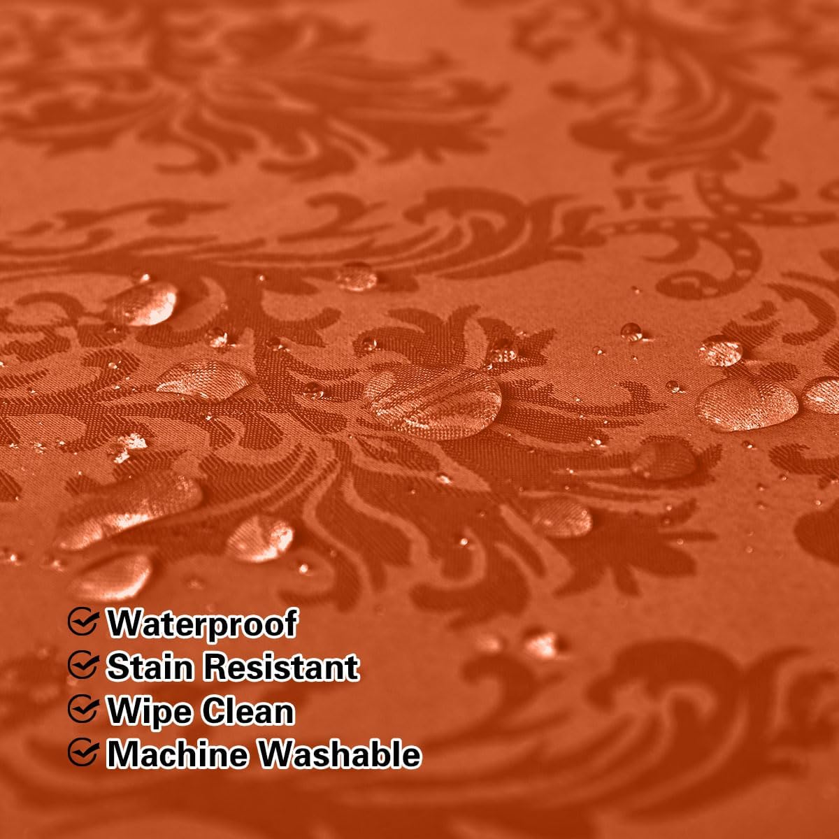 Jacquard Tablecloth Rectangle 52 x 70 Inch, Waterproof Stain Resistant Damask Autumn Table Cloth, Soft Polyester Table Cover for Fall, Harvest, Thanksgiving, Holiday, Rusty/Orange