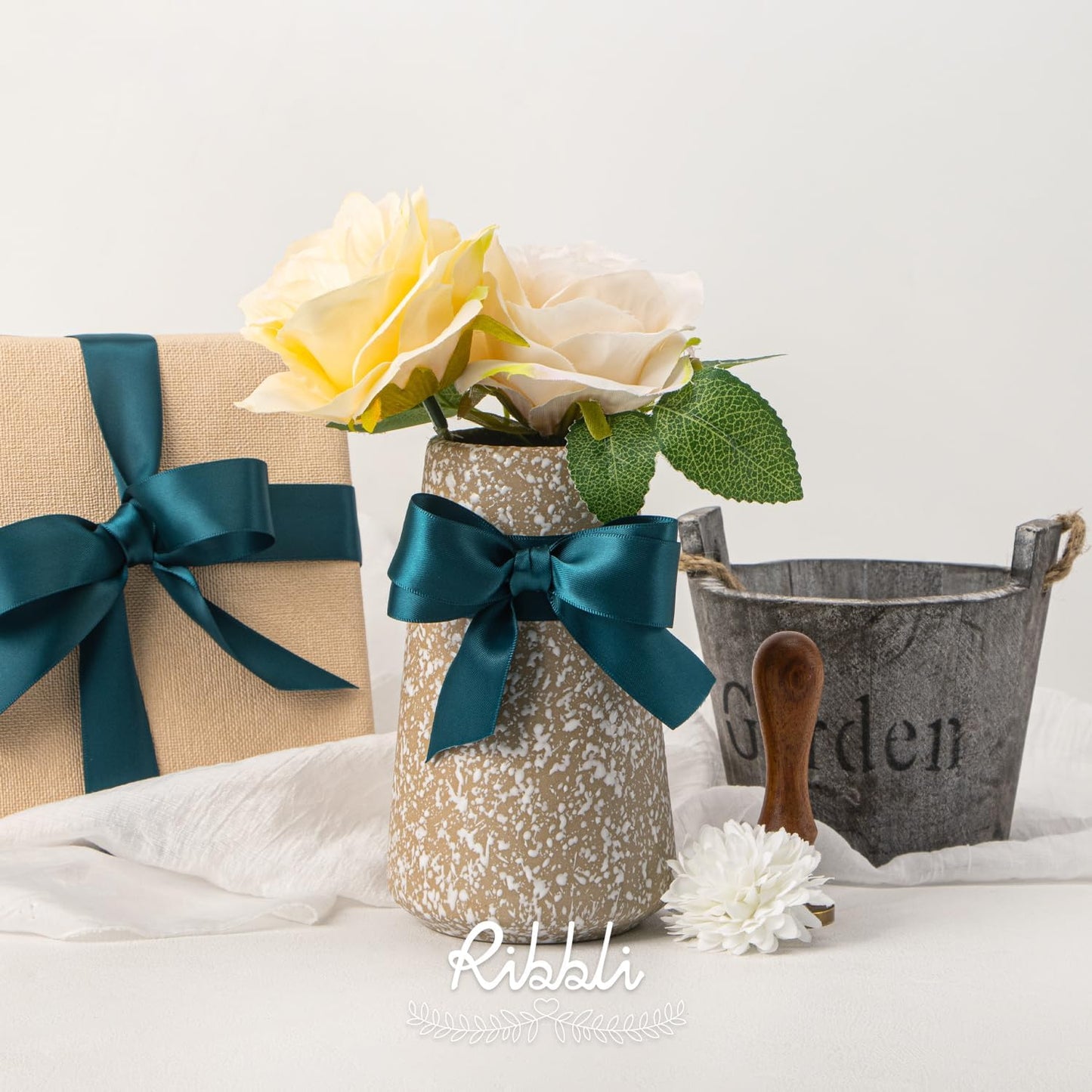 Ribbli Double Faced Teal Ribbon,1” x Continuous 25 Yards,Use for Bows Bouquet,Gift Wrapping,Floral Arrangement