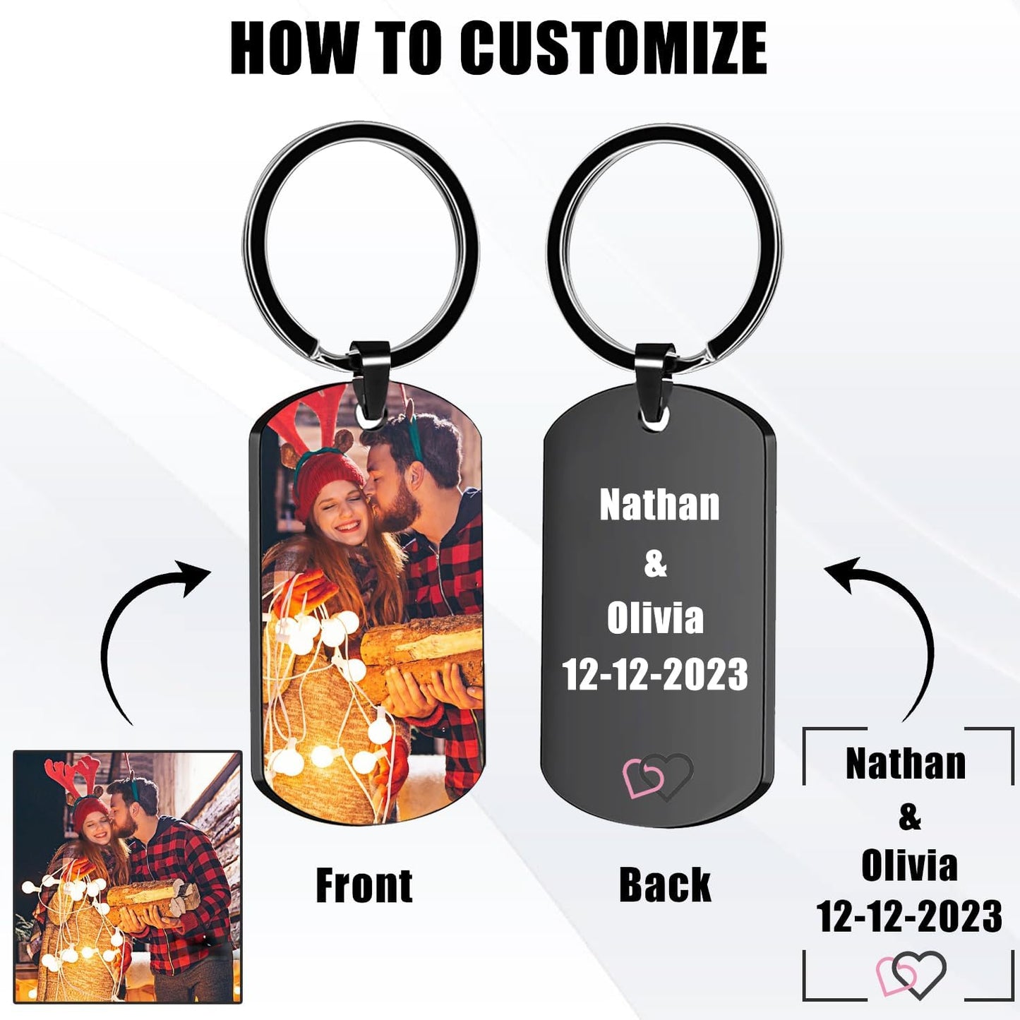 Custom Keychain with Picture, Personalized Keychain with Engraving Photo/Text for Dad, Mom