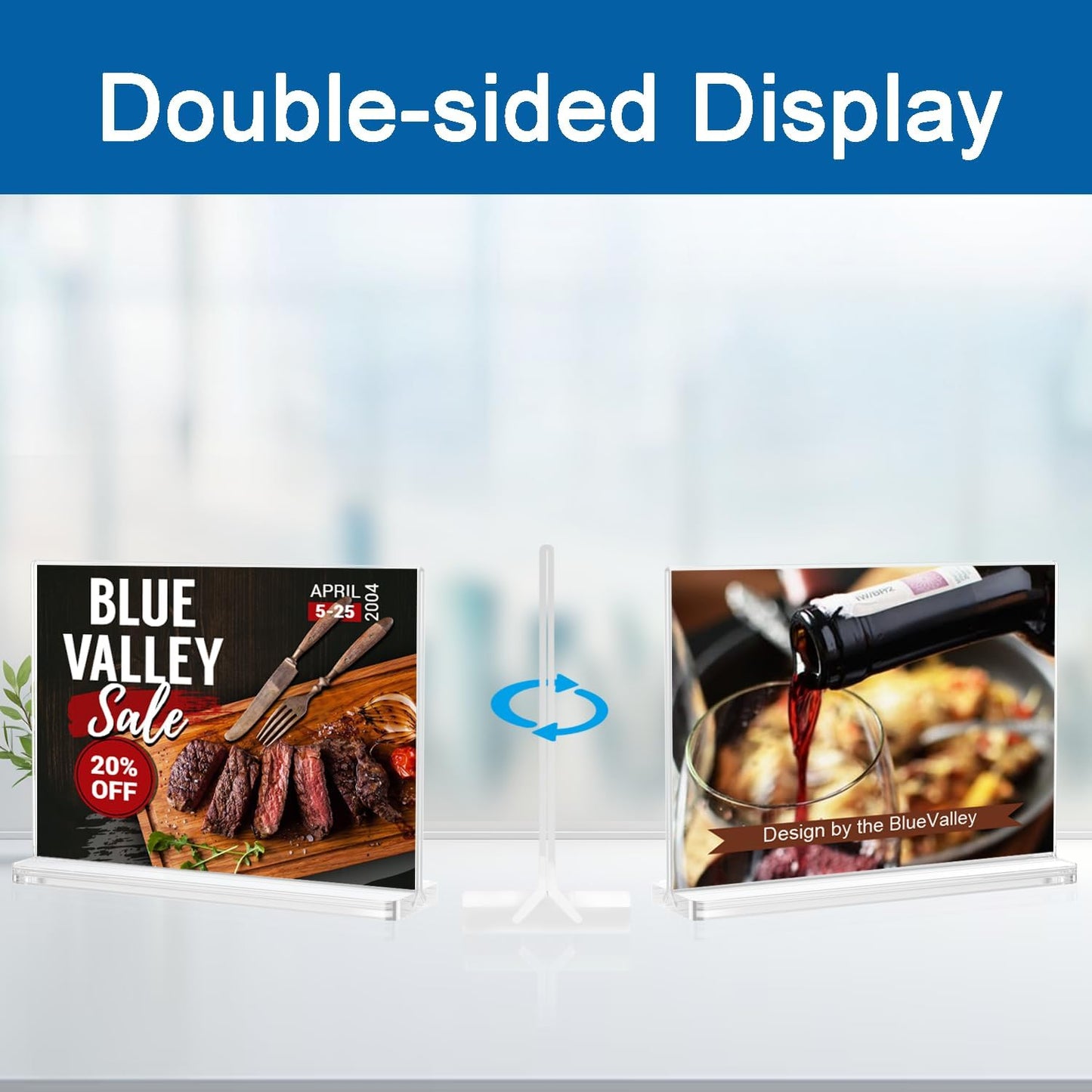 BlueValley Clear Acrylic Sign Holder 7x5 Inch - 12 Pack Double Sided Lucite Plastic Paper Display Stand for Brochure, Tabletop Sign, Document Picture Frame For Office Retail Catering Menu Show Fair Vendor Events