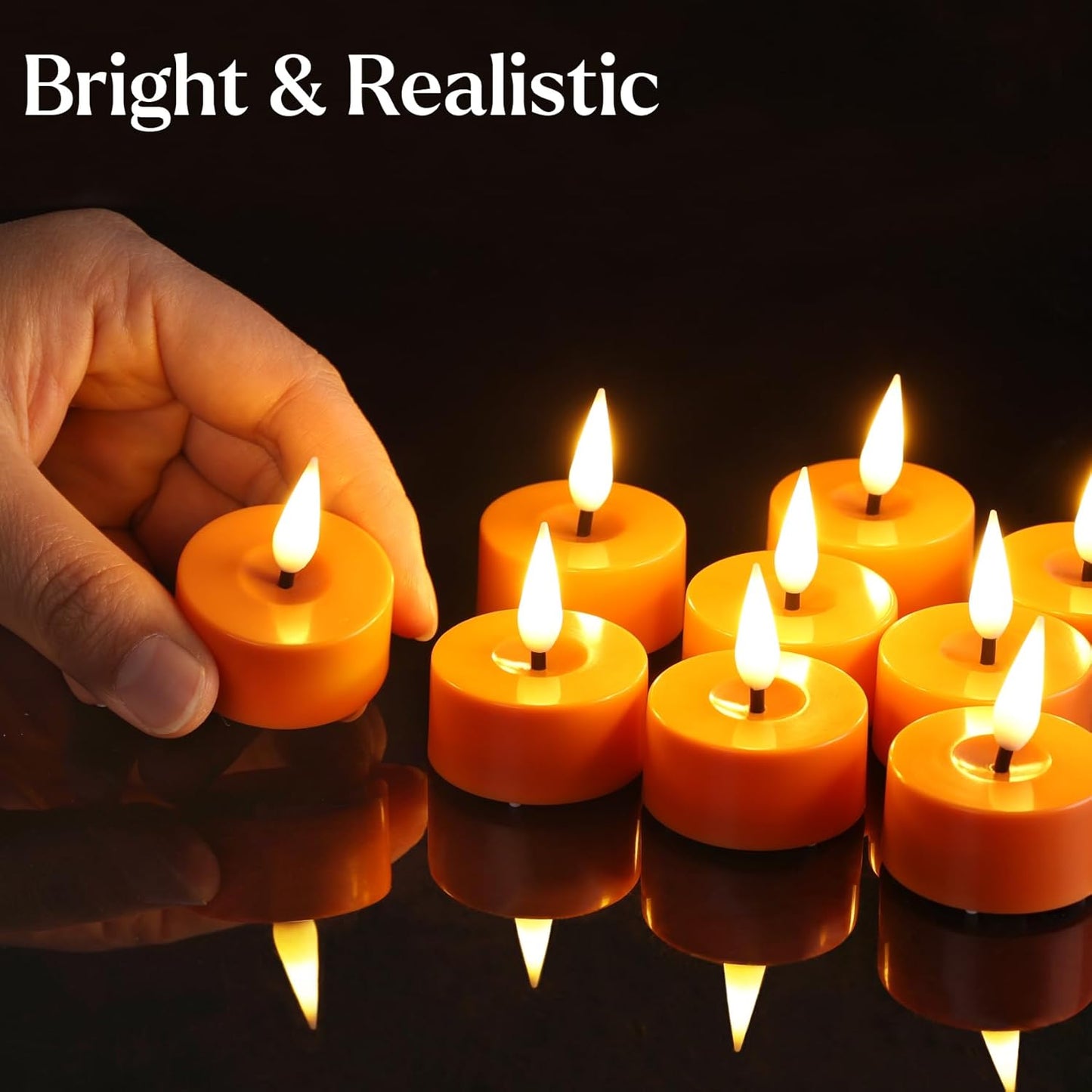 Eywamage Orange LED Tealights with Remote Batteries, Flickering Fall Halloween Flameless Tea Lights Votive Candles Set of 12