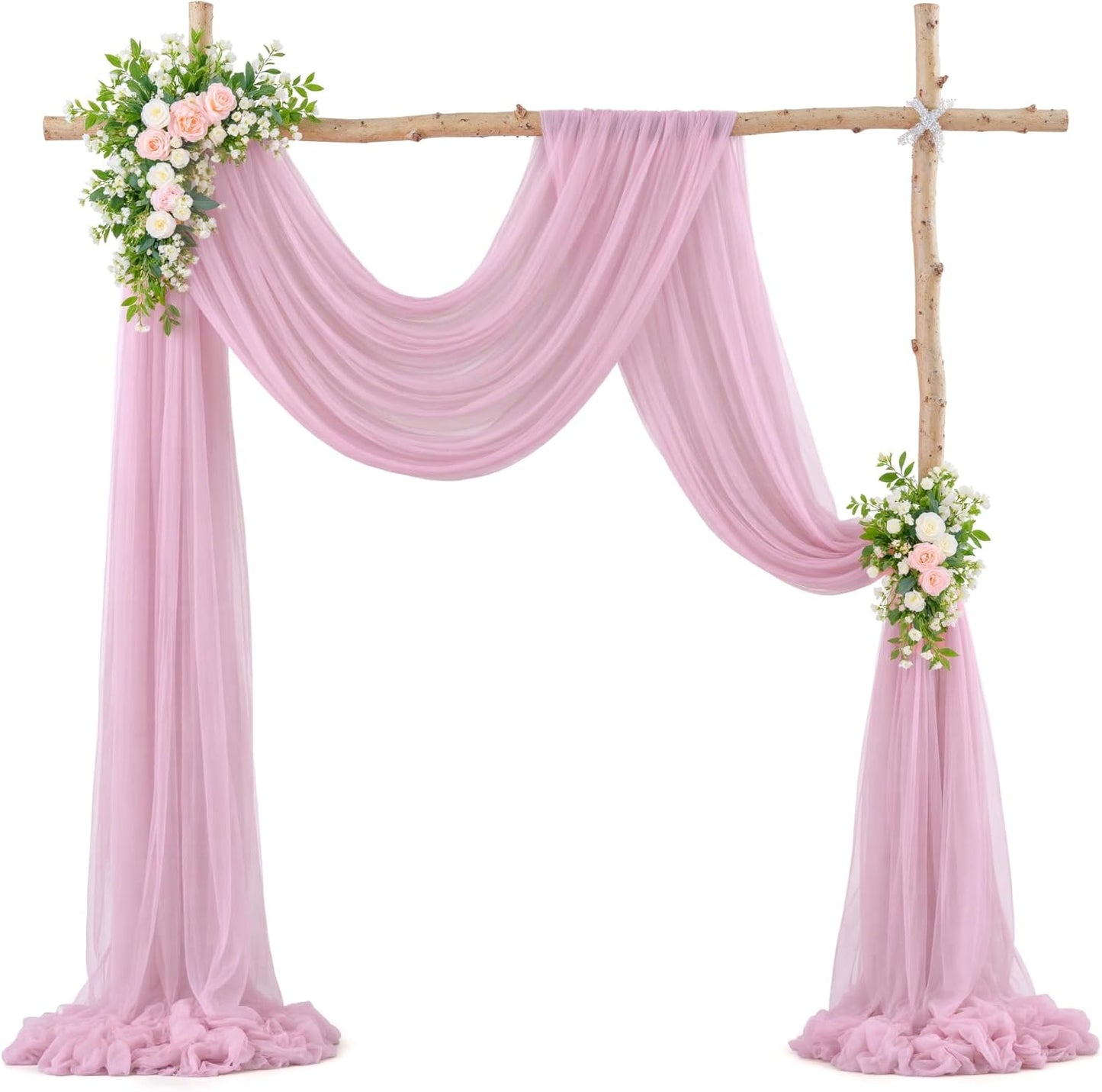 Wedding Arch Draping Fabric Backdrop 2 Panel 60" x 26Ft Dusty Rose Drapes Curtains for Wedding Reception Sheer Tulle Backdrop Curtain for Ceremony Birthday Party Baby Shower Arbor Ceiling Decorations