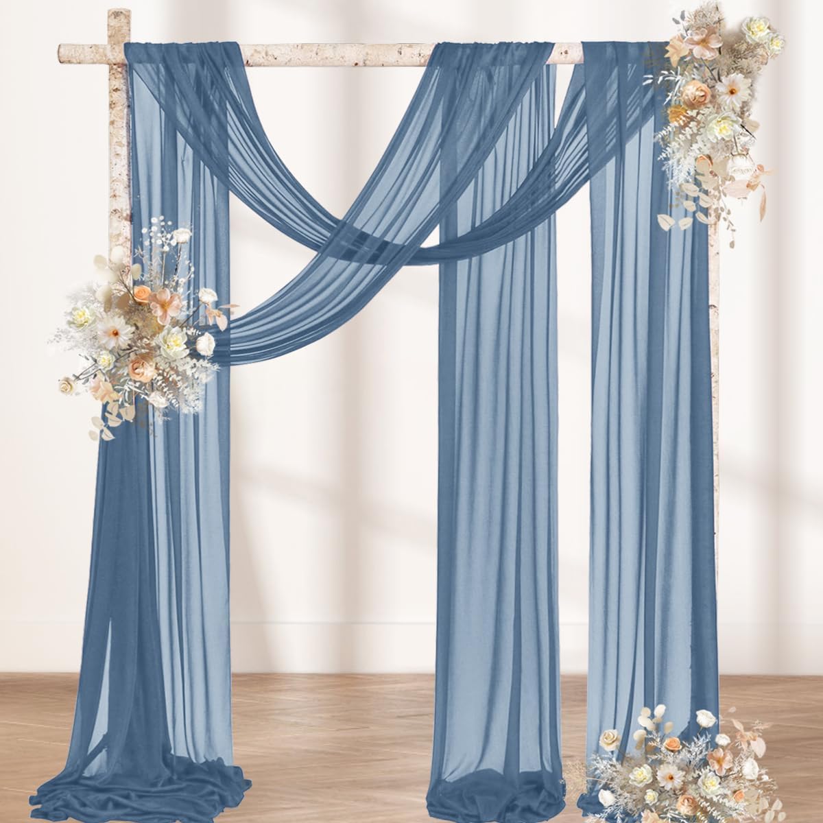 MLMW Wedding Arch Draping Fabric 2 Panels 29" x 20Ft Dusty Blue Sheer Wedding Arch Backdrop Drapes Outdoor Curtain for Ceremony Party Background Ceiling Decor