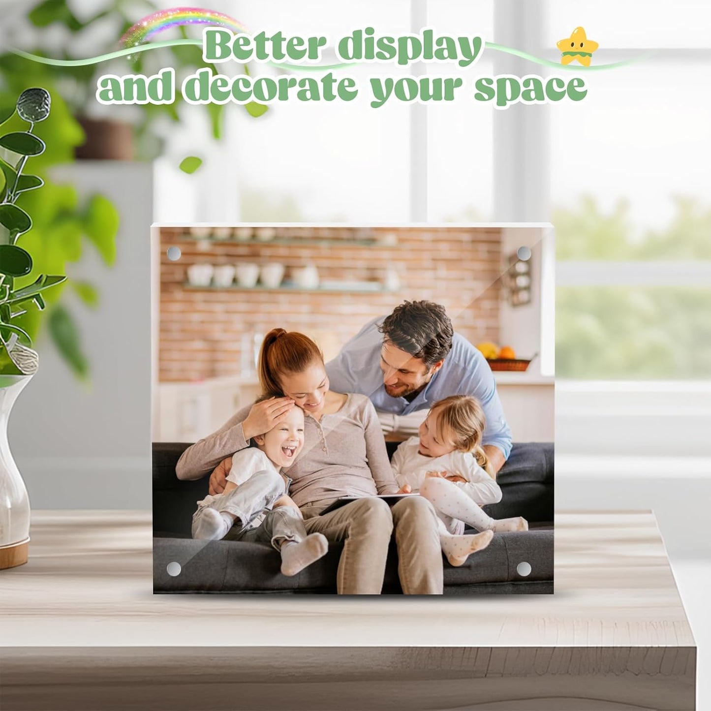 24 Pcs 4x4 Acrylic Picture Frames, Clear Picture Frames Frameless Magnetic Picture Frame Double Sided Magnetic Photo Frame Free Standing Desktop Display Stand for Bedroom Living Room Home
