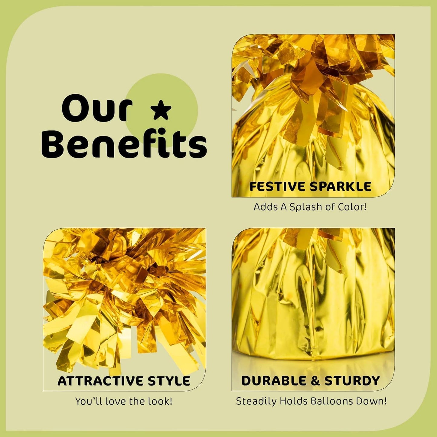 Gold Balloon Weights, Heavy Balloon Weight Pack of 12 Metallic Foil Weights for Balloons, Birthday Party & Wedding Table Centerpiece Ballon Weight, 4.8’’ DIY Ballon Weights for Helium Balloons