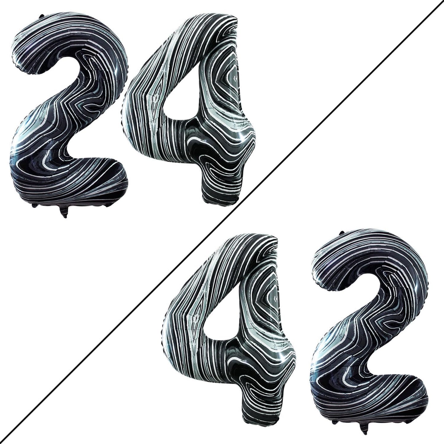 GOER Number 24 Balloons for 24th Birthday Party Decorations,42 Inch Jumbo Foil Helium 42 Balloons for 42nd Birthday Party Decoration (Marble Black)