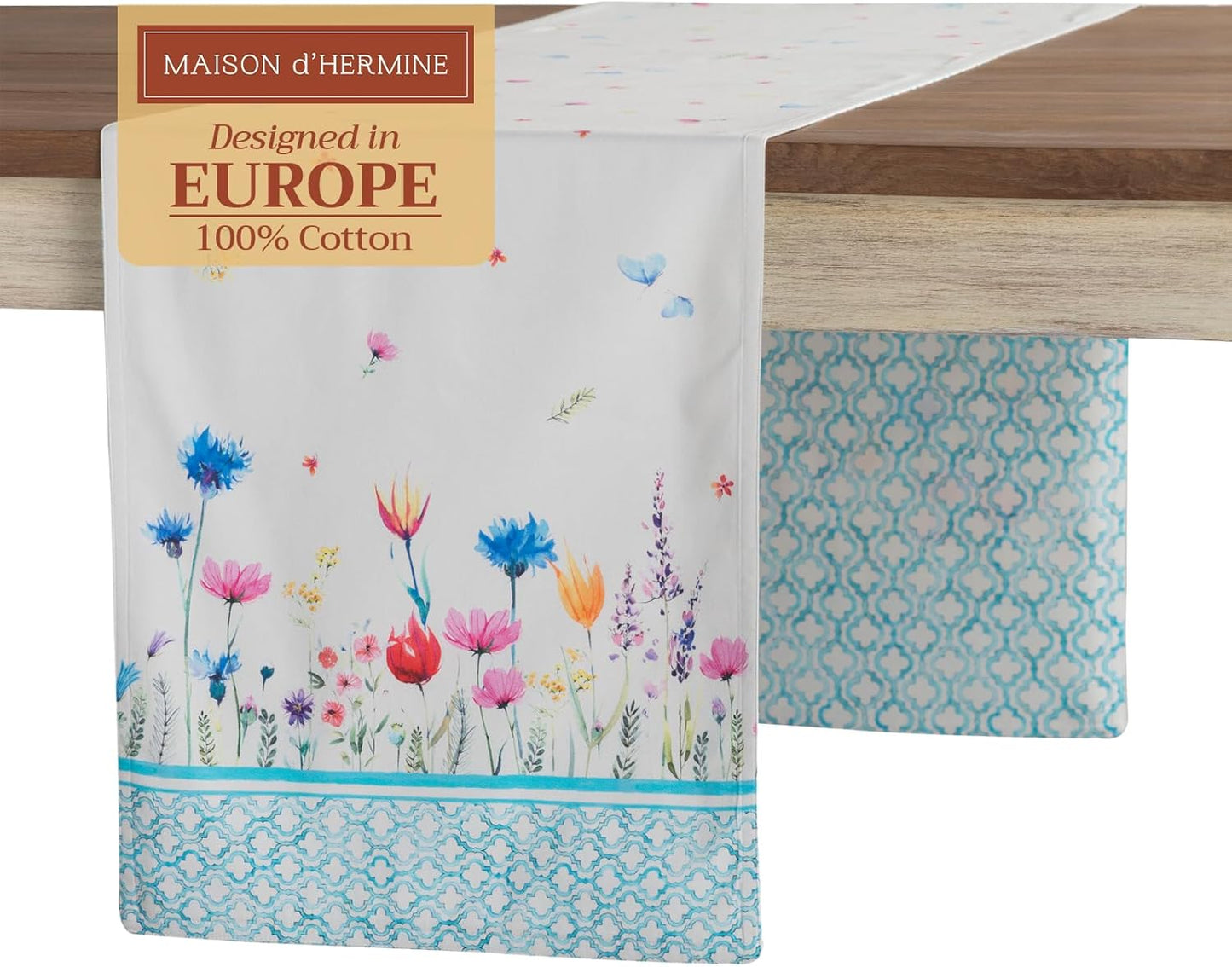 Maison d' Hermine Table Runner 100% Cotton Double Layer Table Runners 72 inches Long Decorative for Home Kitchen Dining Party Wedding Bridal Shower Spring Summer (Flower in The Field, 14.50" x 72")