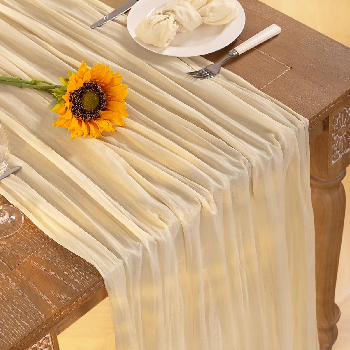 Beige Cheesecloth Table Runner 4 Pack Fall Table Runners 120 Inches Boho Gauze Cream Cheese Cloth Fall Table Decorations for Thanksgiving Wedding Bridal Baby Shower Garden Party Decor