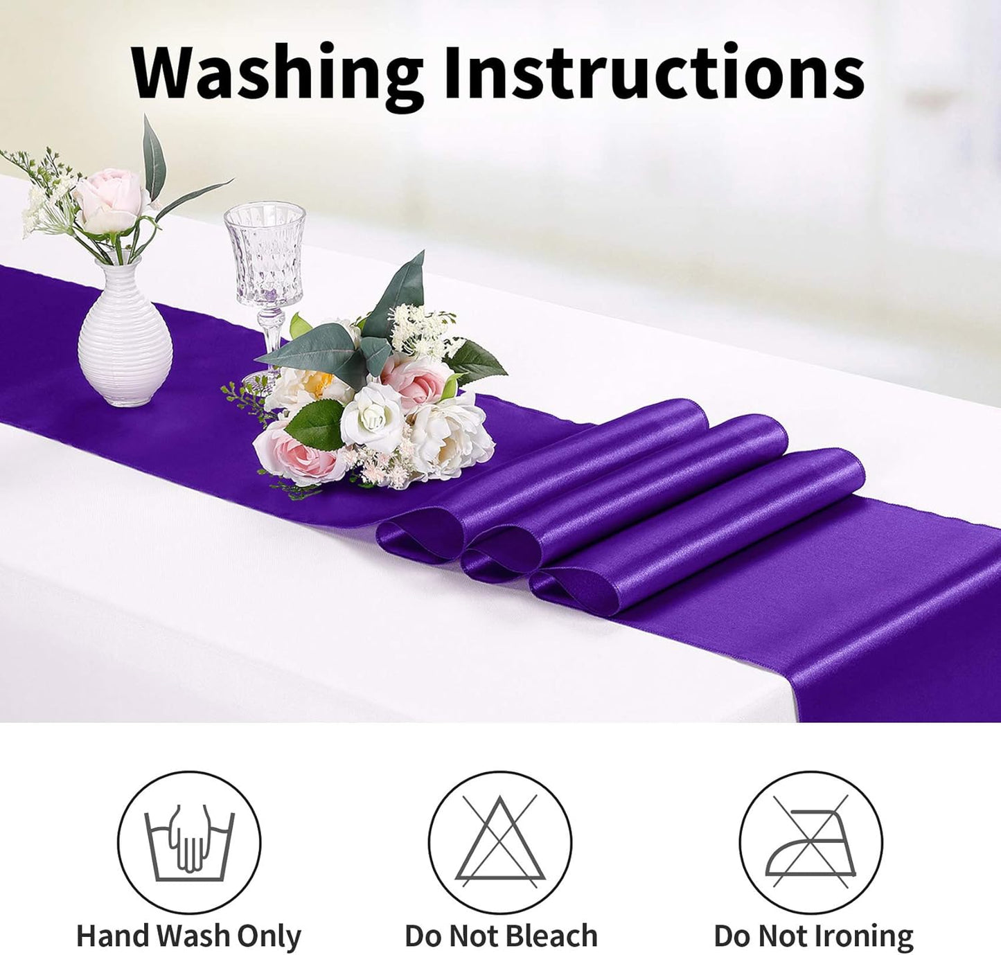 5-Pack Satin Table Runner Purple 12 x 108 inches Long, Table Runners for Wedding, Birthday Parties, Banquets Decorations（5 Pack, 12x108 Inch, Purple）