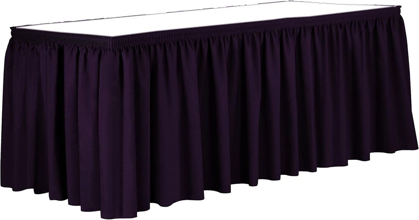 Ultimate Textile Pleat Polyester Fabric Table Skirt - Machine Washable Flame Resistant with Clips for Events, Weddings & Trade Shows, Cut & Sewn in Paterson, NJ - Aubergine, 21' Shirred Pleat