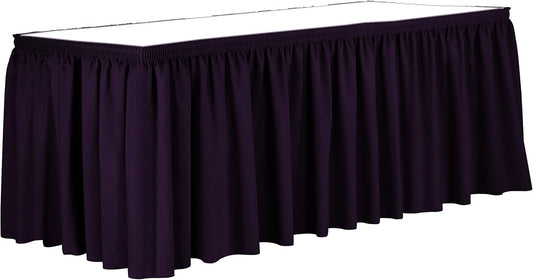Ultimate Textile Pleat Polyester Fabric Table Skirt - Machine Washable Flame Resistant with Clips for Events, Weddings & Trade Shows, Cut & Sewn in Paterson, NJ - Aubergine, 21' Shirred Pleat