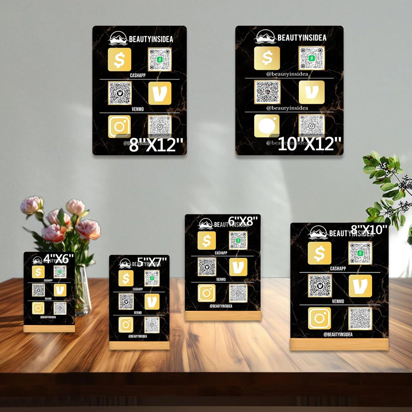 Personalized Custom Metal QR Code Sign Venmo Cashapp Scan to Pay with Stand Instagram Facebook Social Media QR Signs Bar Code QR Plaque Print for Business Salon Beauty Store Restaurant Wifi Sign (S3)