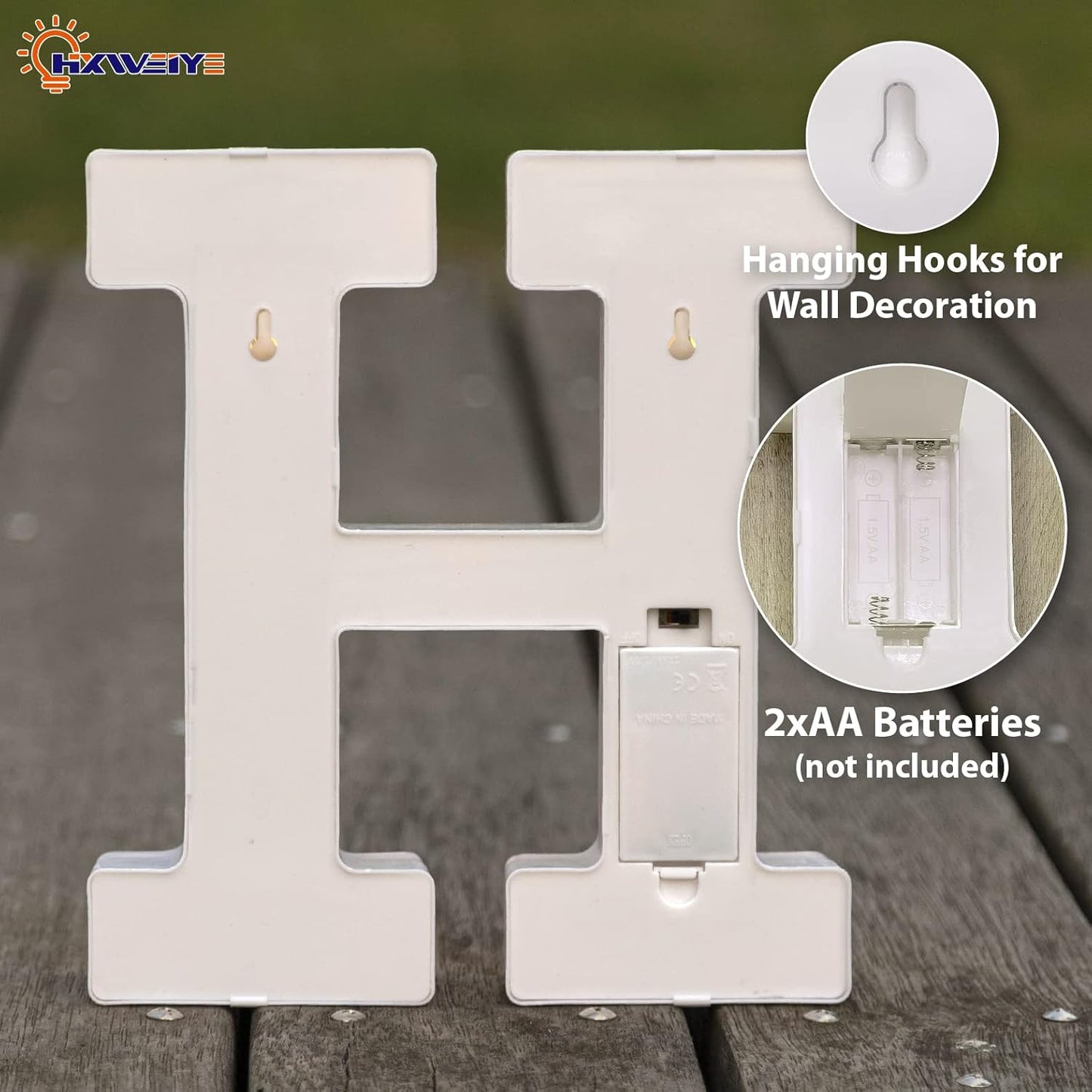 HXWEIYE Light Up Letters H, 8.57 Inch LED Marquee Letter Lights Sign 26 Alphabet and 10 Number Big Lights Letter for Party Birthday Bar Battery Powered Christmas Decor (9 * 8.3 * 1.8IN)-Warm White