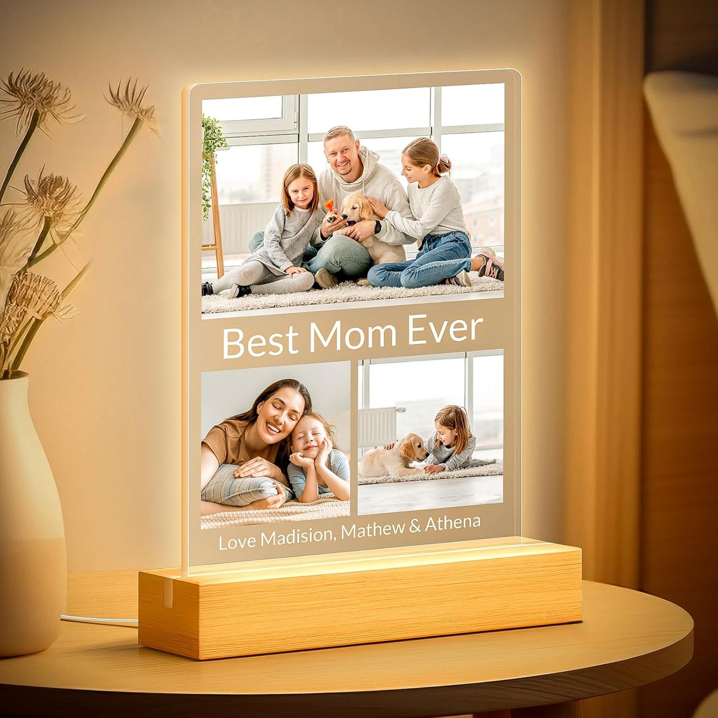 Custom Picture Frames with Photo, Personalized Acrylic Photo Frame with Night Light, Customized Picture Frames, Custom Photo Gifts, Personalized Birthday Gifts for Mom, Baby, Kids, Family