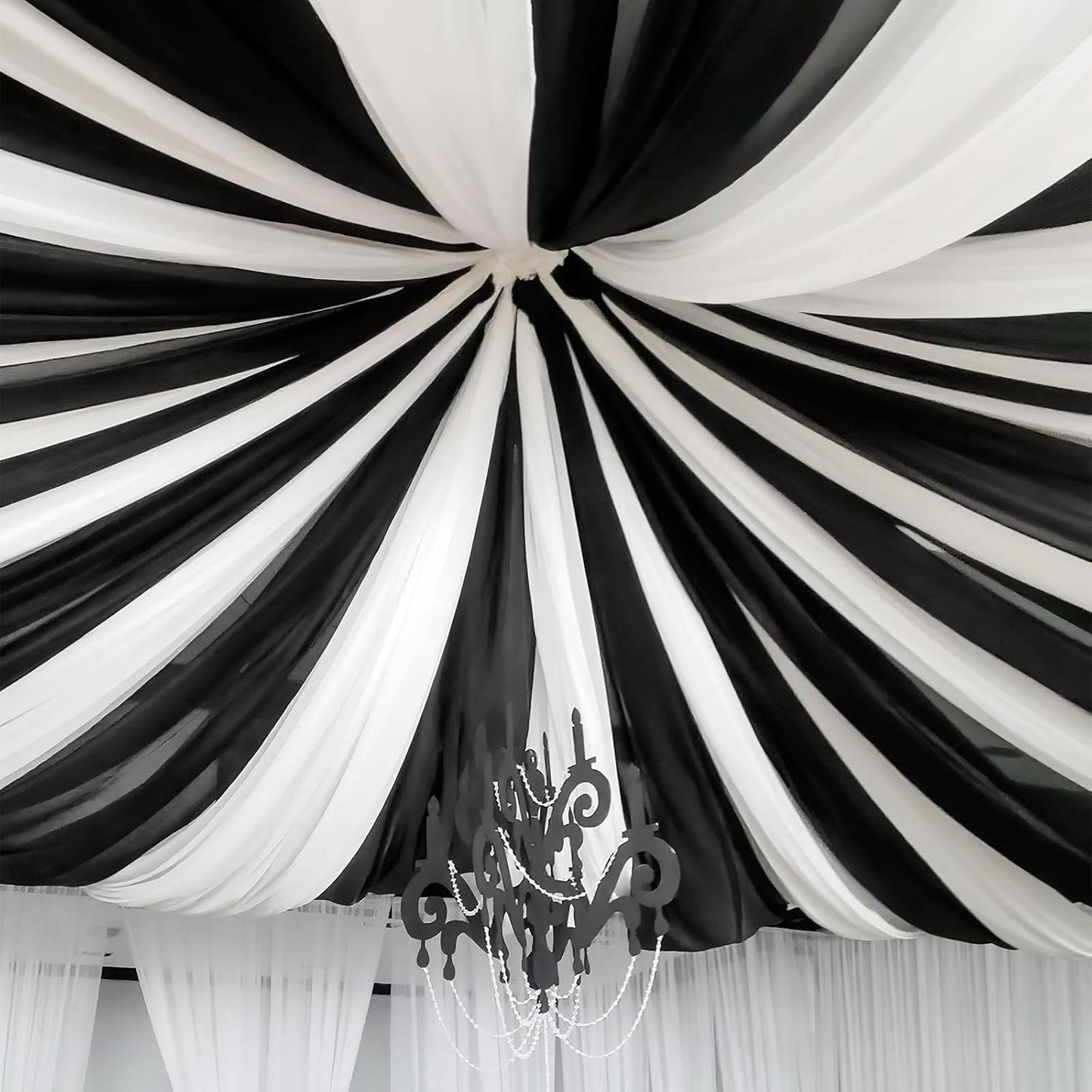 6 Panels Black Ceiling Drapes for Wedding 5ftx40ft Sheer Drapery Chiffon Fabric Arch Draping Curtains for Party Ceremony Birthday Baby Shower Reception Stage Ceiling Decorations
