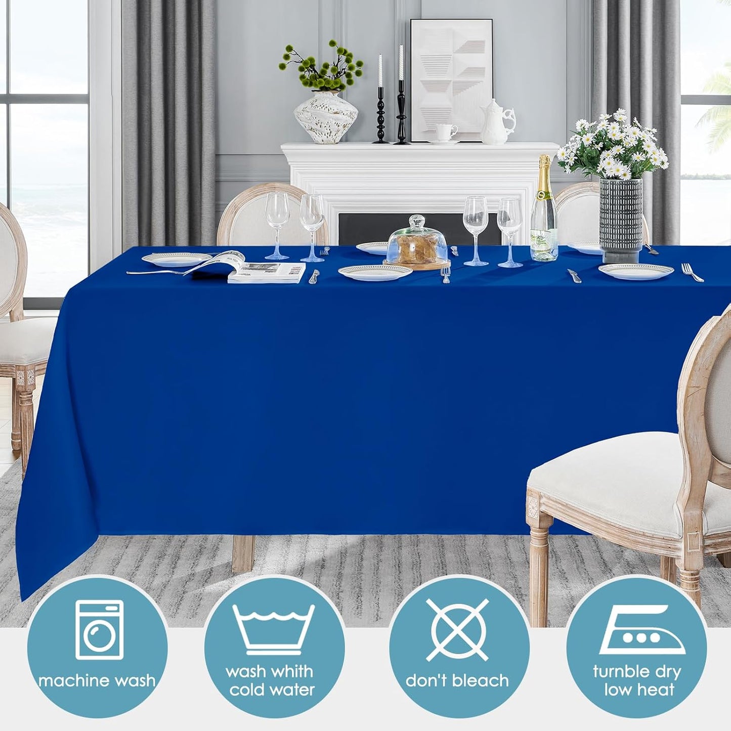 VidaFete Tablecloth 10 Pack 90*132inch Rectangle Table Cloth Polyester, Stain Wrinkle Resistant Polyester Dining Table Cover for Kitchen Dinning Party Wedding Rectangular Buffet Decoration(Royal Blue)
