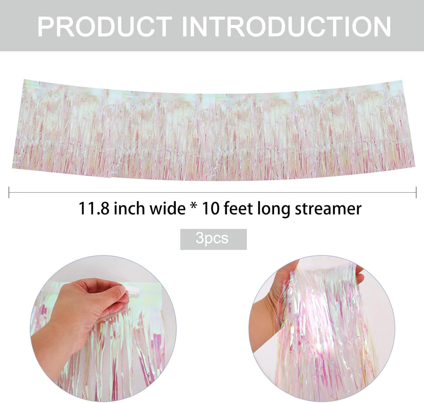 BEISHIDA 3 Packs Metallic Foil Fringe Garland Shining Transparent Wall Hanging Tinsel Fringe Banners for Car Floats Bridal Shower Wedding Birthday Easter Graduation Holiday Party Decoration(30 Feet)