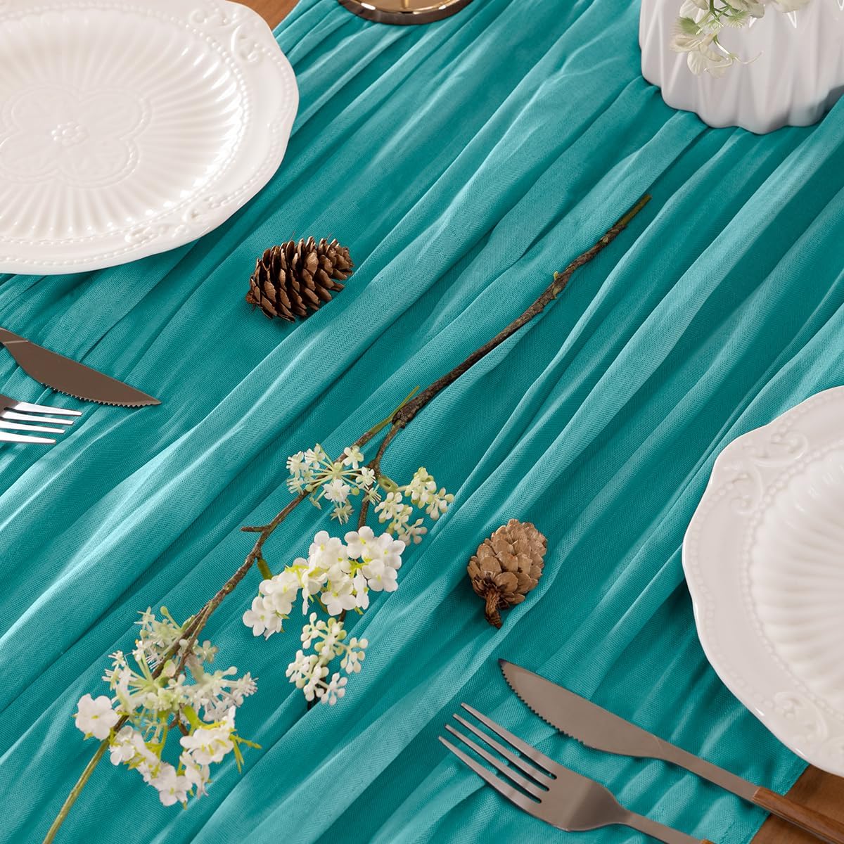 Teal Table Runner Cheesecloth Table Runners 10 Pack 10FT Baby Shower Decoration 120 Inches Fall Table Decor Dining Room Centerpiece Wedding Boho Baby Shower Birthday